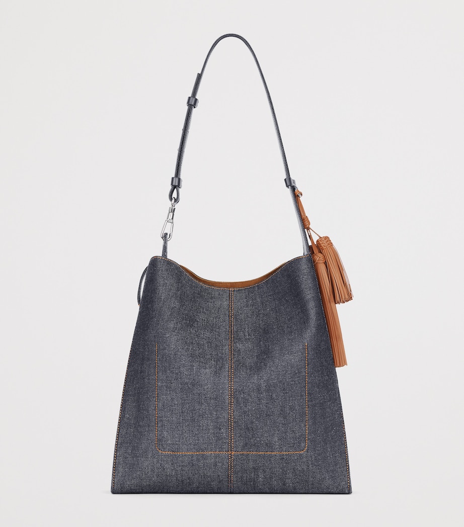 Medium Denim Belted Shoulder Bag INDIGO BLUE Image 4