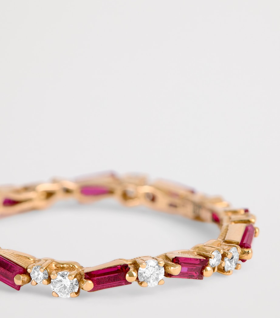 Rose Gold, Diamond and Ruby Thin Mix Eternity Ring 18K RG/R Image 6