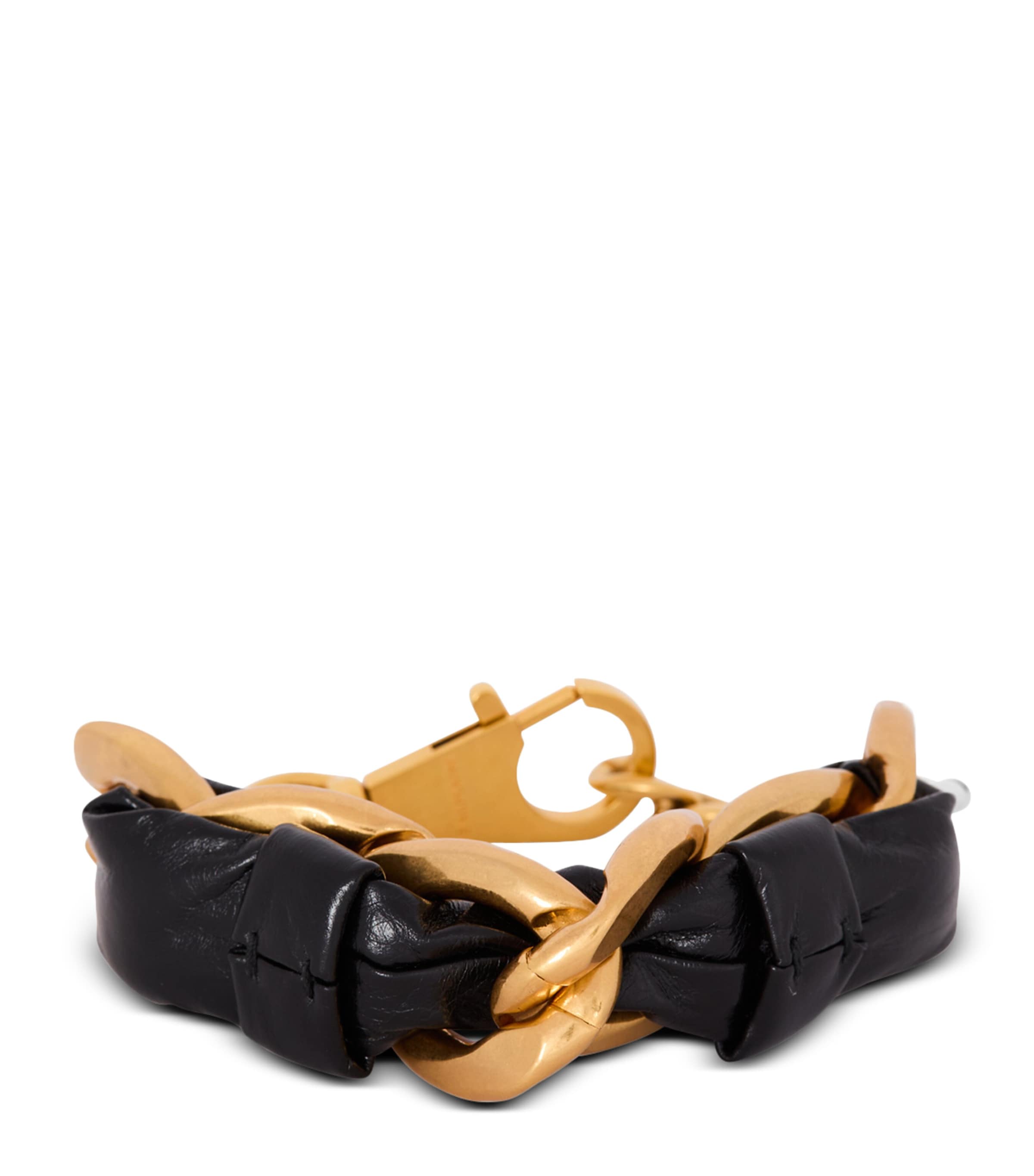 Balmain Soft Chain Leather Bracelet In Black