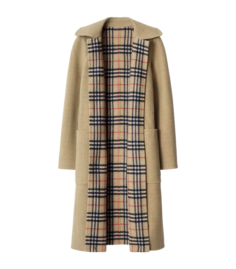 Wool Reversible Hooded Wrap Coat SAND IP CHECK Image 5