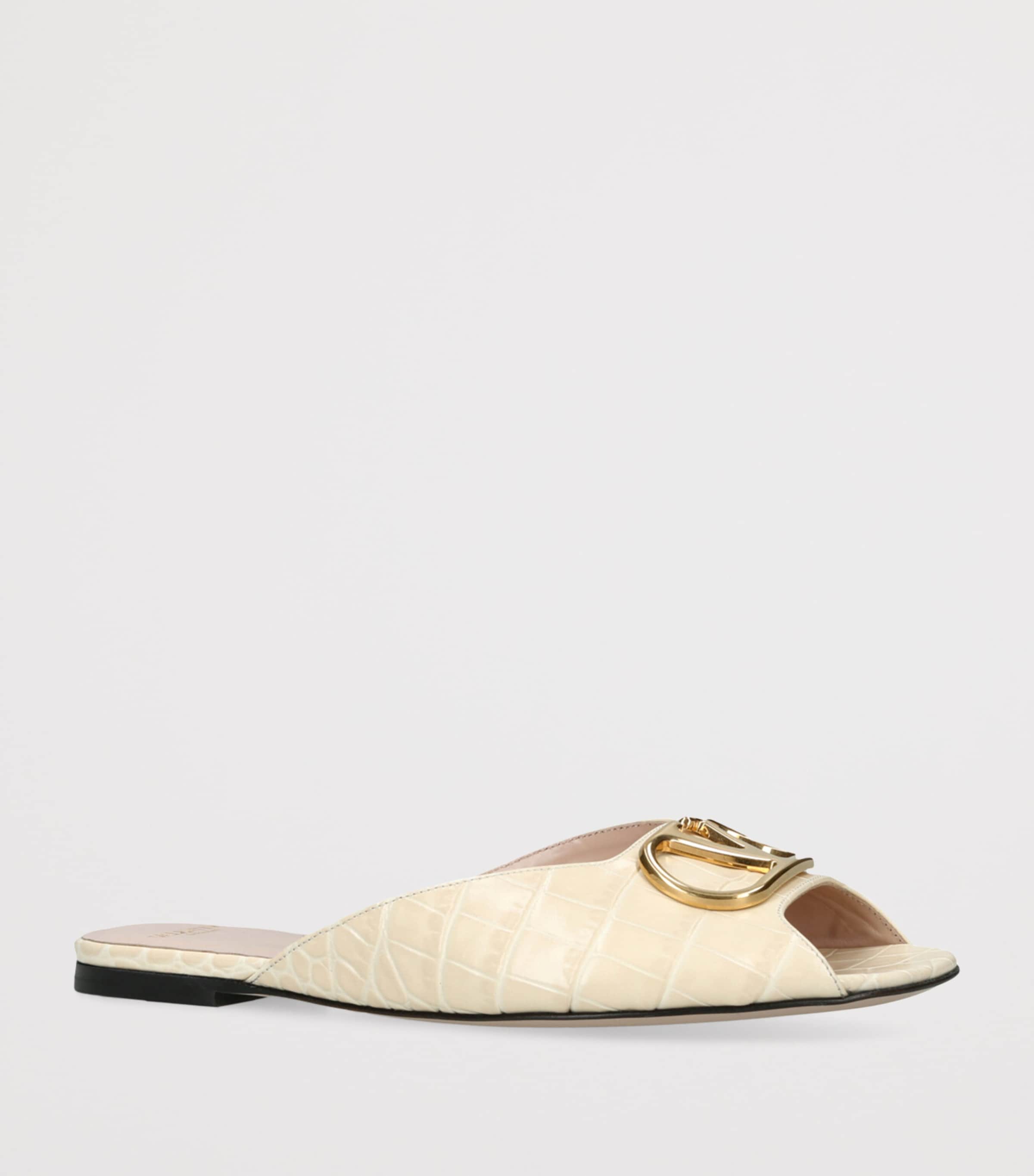 Valentino Garavani Croc-Embossed Leather VLOGO Slides Cream Image 3