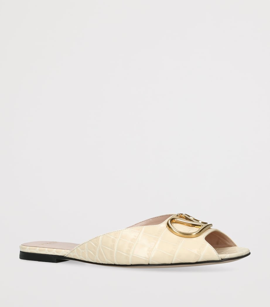 Valentino Garavani Croc-Embossed Leather VLOGO Slides Cream Image 3