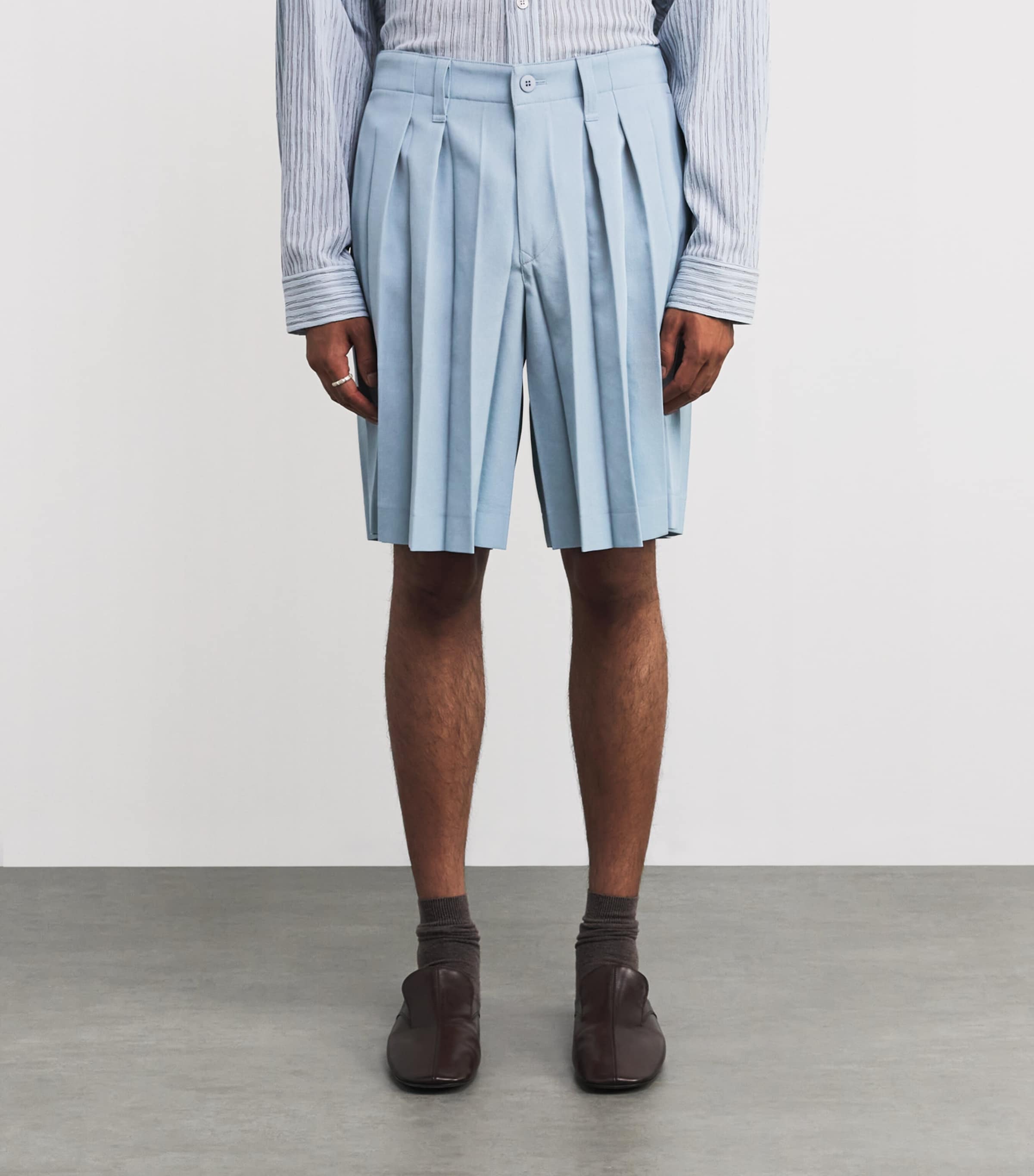 Homme Plissé Issey Miyake Mens Pleated Edge Ensemble Shorts Blue Image 3