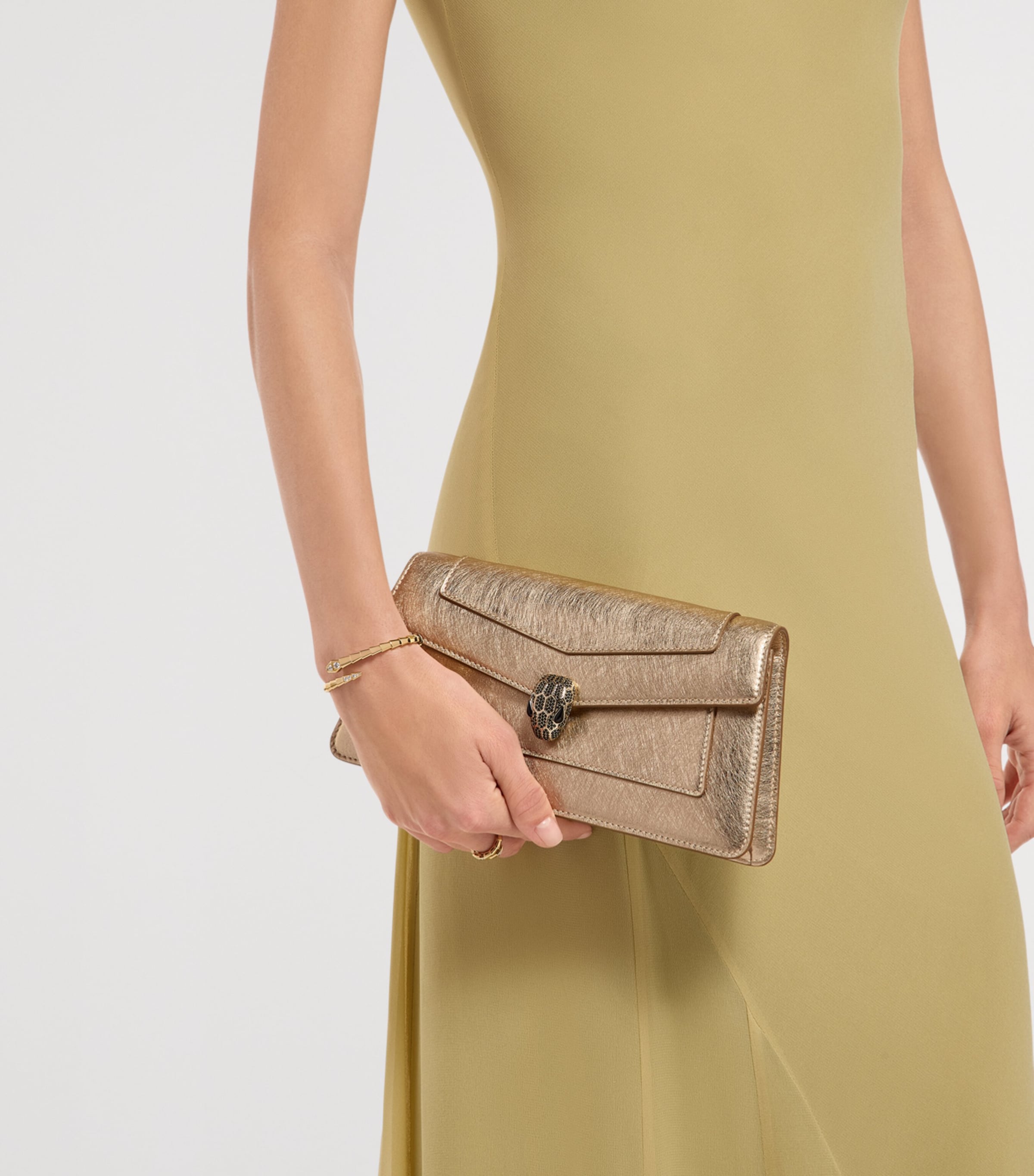Bvlgari Metallic Leather Serpenti Forever Clutch Bag Gold Image 3