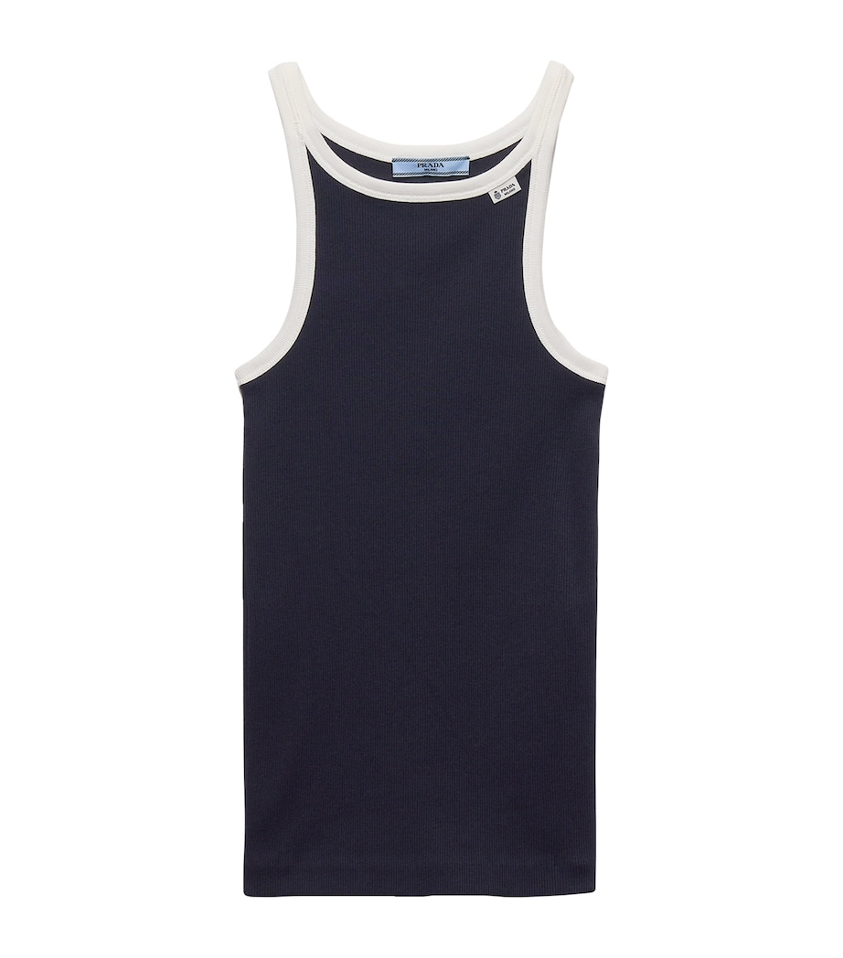 Prada Womens Ribbed Contrast-Binding Tank Top Blue Image 1