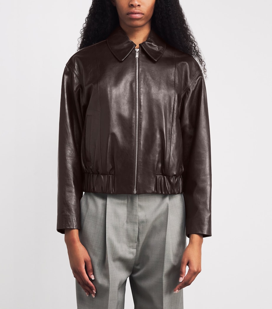 Claudie Pierlot Womens Leather Zip-Up Jacket Brown Image 3