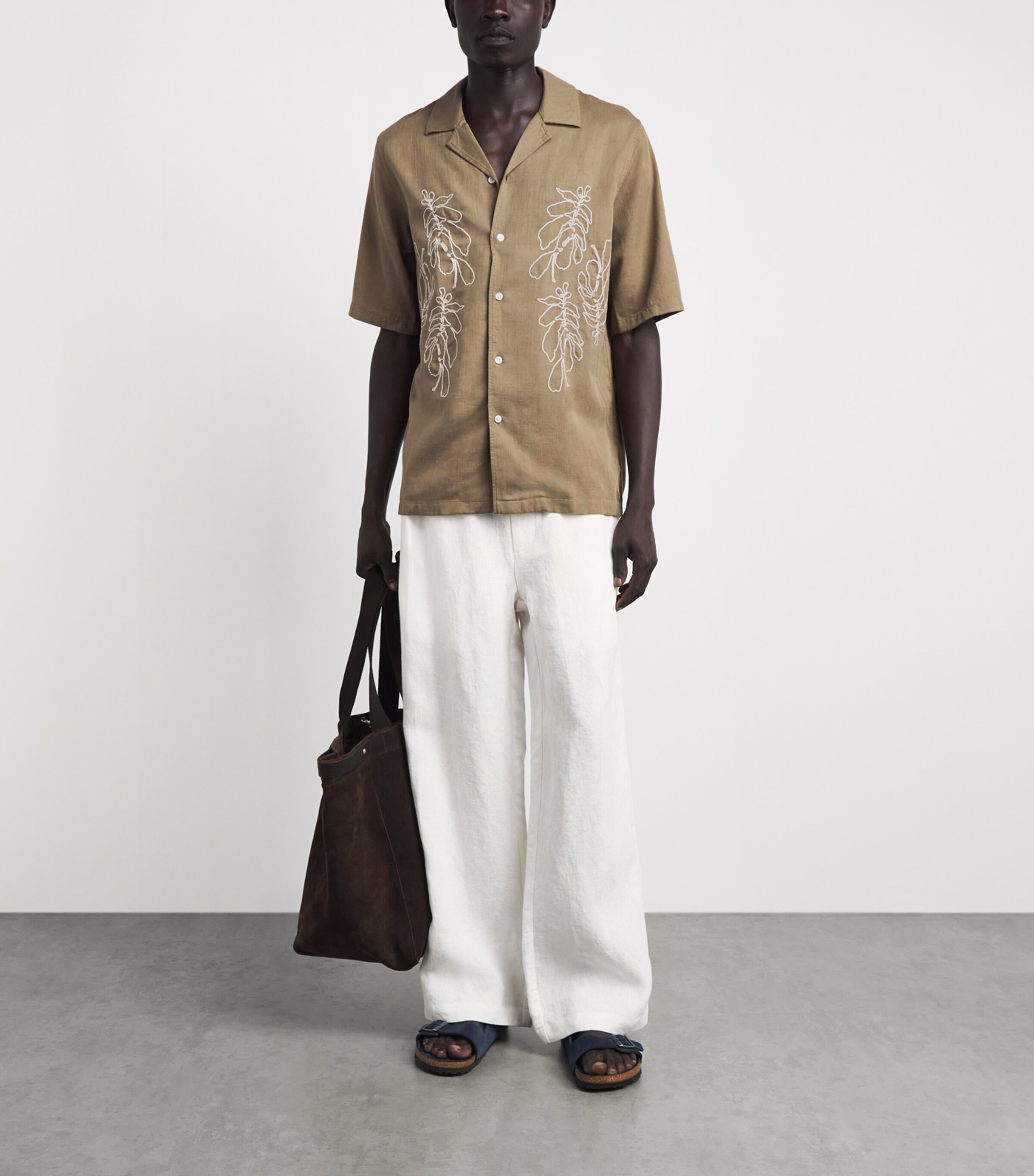 Samsøe Samsøe Mens Embroidered Saoscar Shirt Dusky Green Image 2