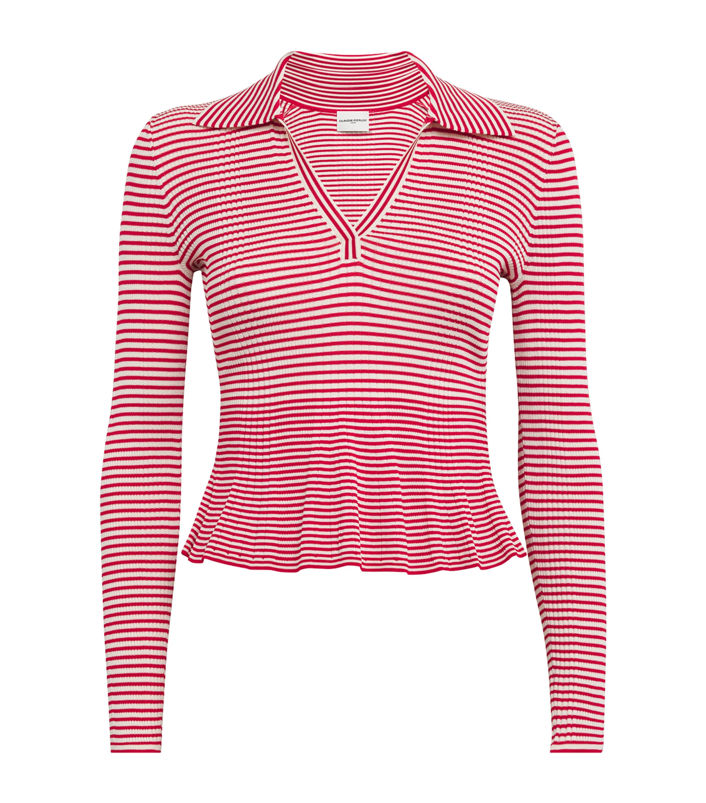 Claudie Pierlot Striped Peplum Polo Jumper