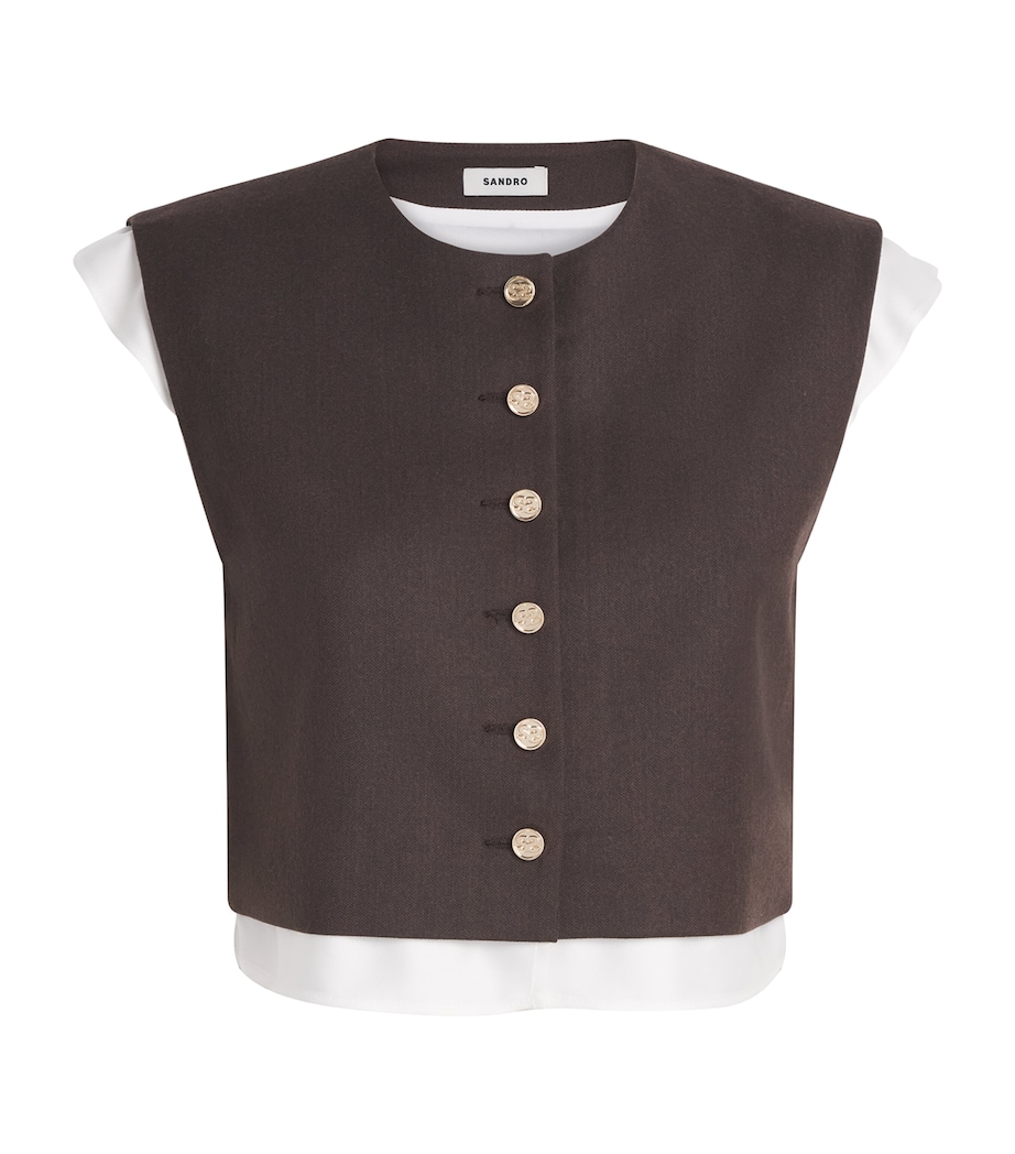 Sandro Paris Womens Wool-Blend 2-In-1 Crop Top Light Brown Image 1