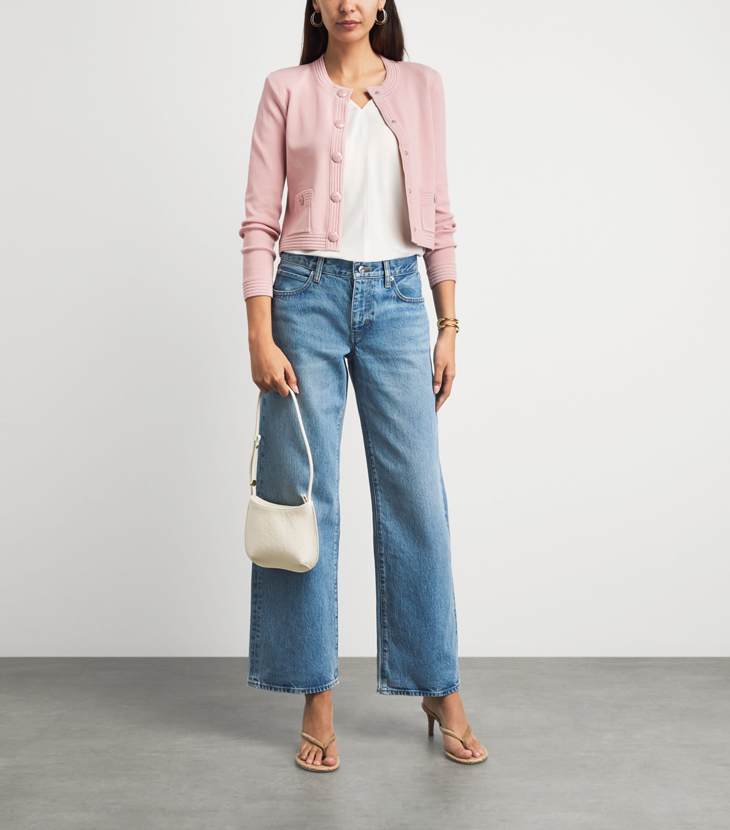 L'Agence Womens Cropped Patsy Cardigan Mirs Misty Rose Image 2