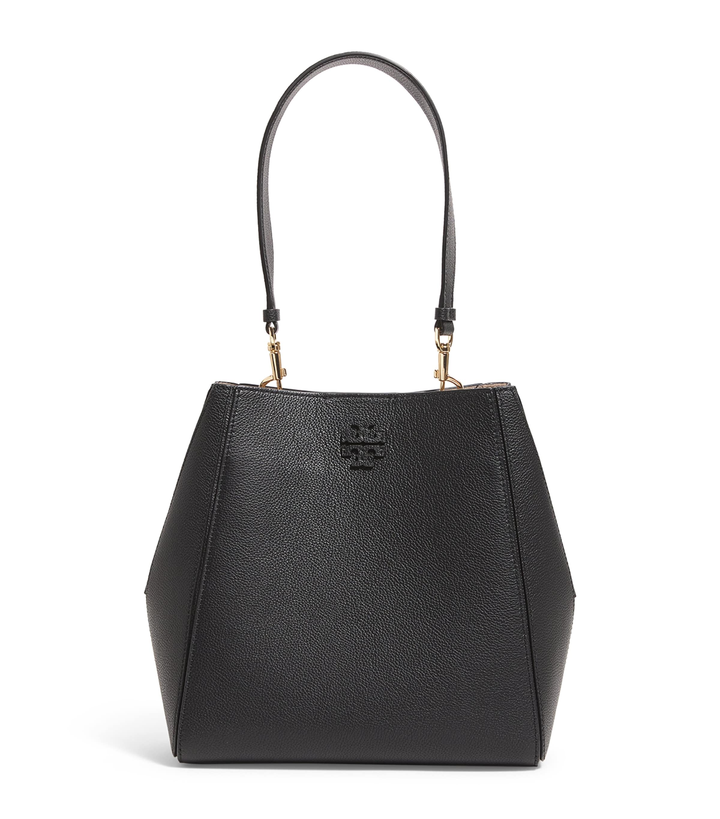 Tory Burch Small Leather Mcgraw Bucket Bag In Black