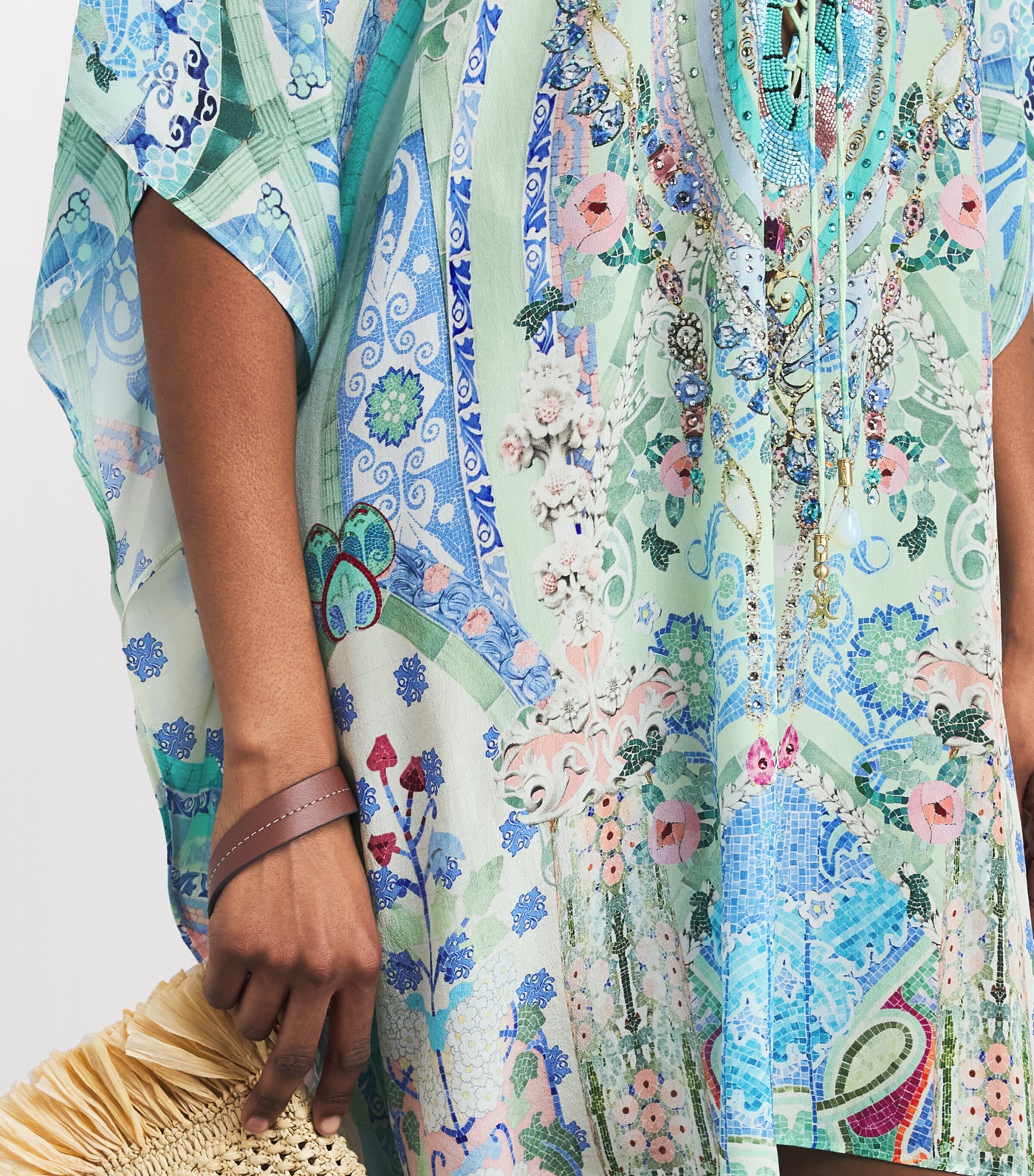 Camilla Womens Silk Embellished Mini Kaftan Dress Midsmosa Image 5