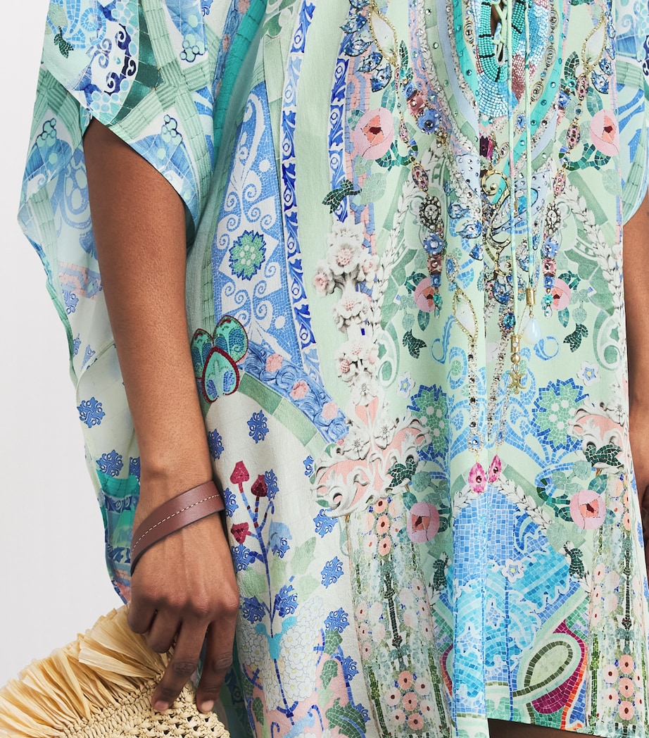 Camilla Womens Silk Embellished Mini Kaftan Dress Midsmosa Image 5