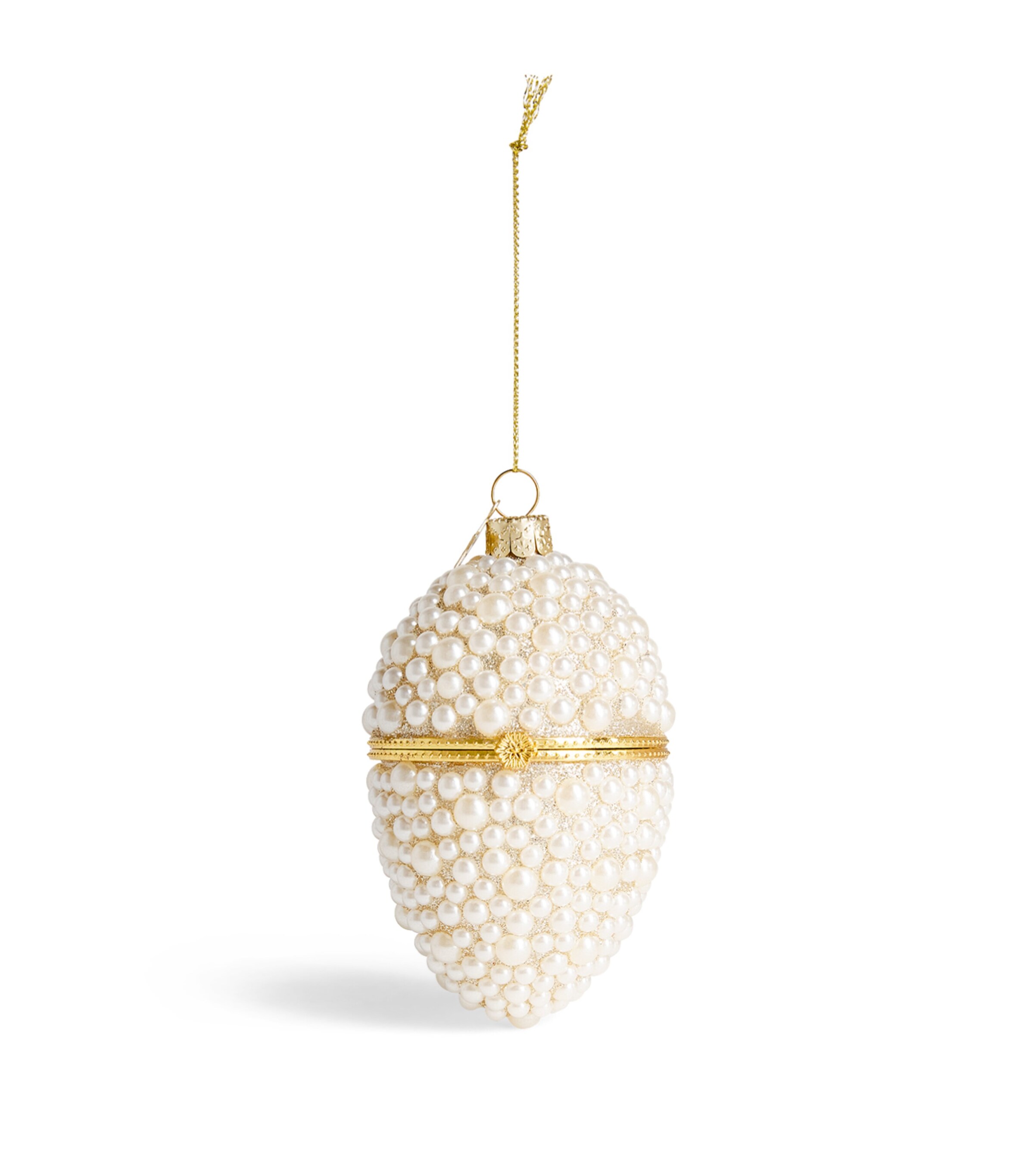 Harrods Faux Pearl-Encrusted Egg Bauble White Image 1