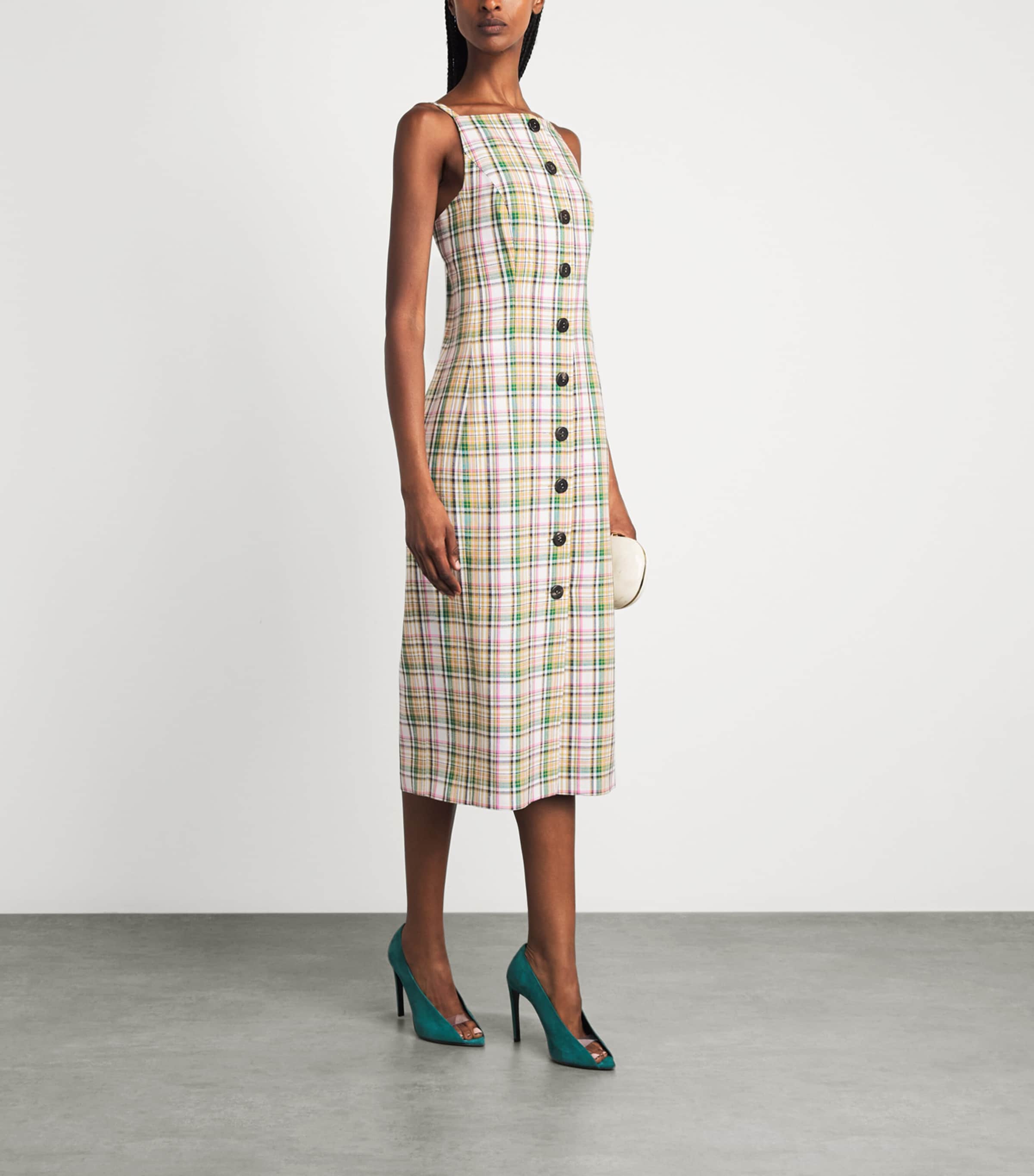 Carolina Herrera Womens Plaid Print Midi Dress Ivory Multi Image 2