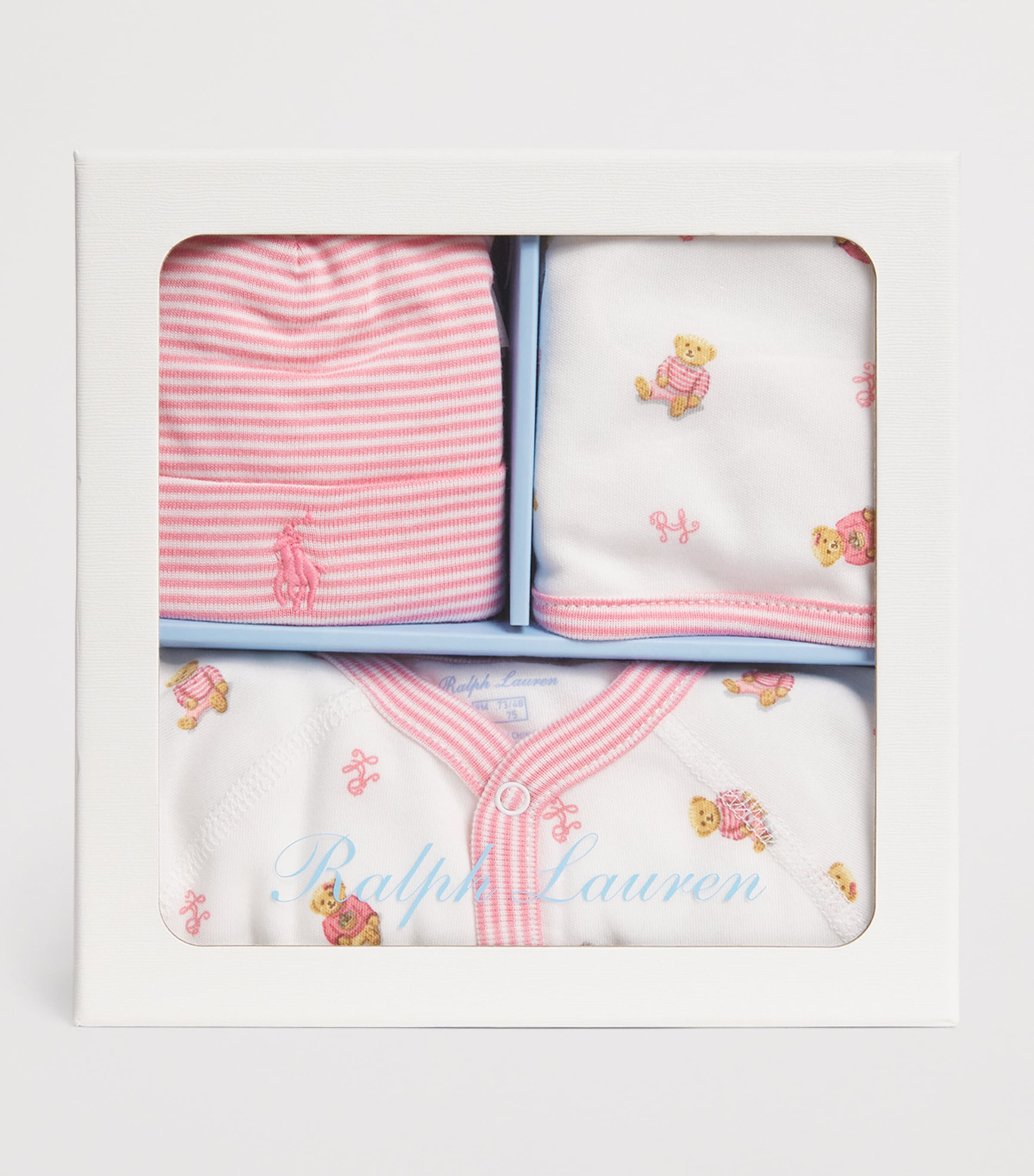 Cotton All-In-One, Hat and Bib Set (3-9 Months) WHITE MULTI/PNK BIND Image 3