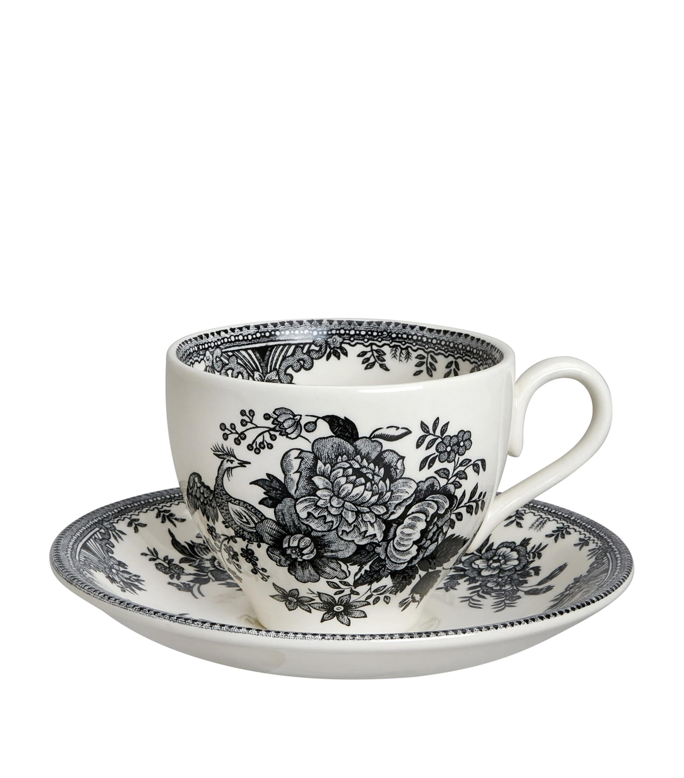 Asiatic Pheasants Teacup and Saucer BLACK & WHITE Image 1