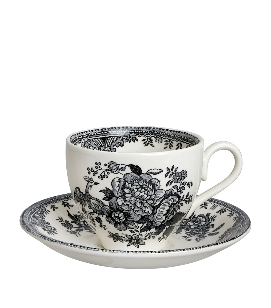 Asiatic Pheasants Teacup and Saucer BLACK & WHITE Image 1