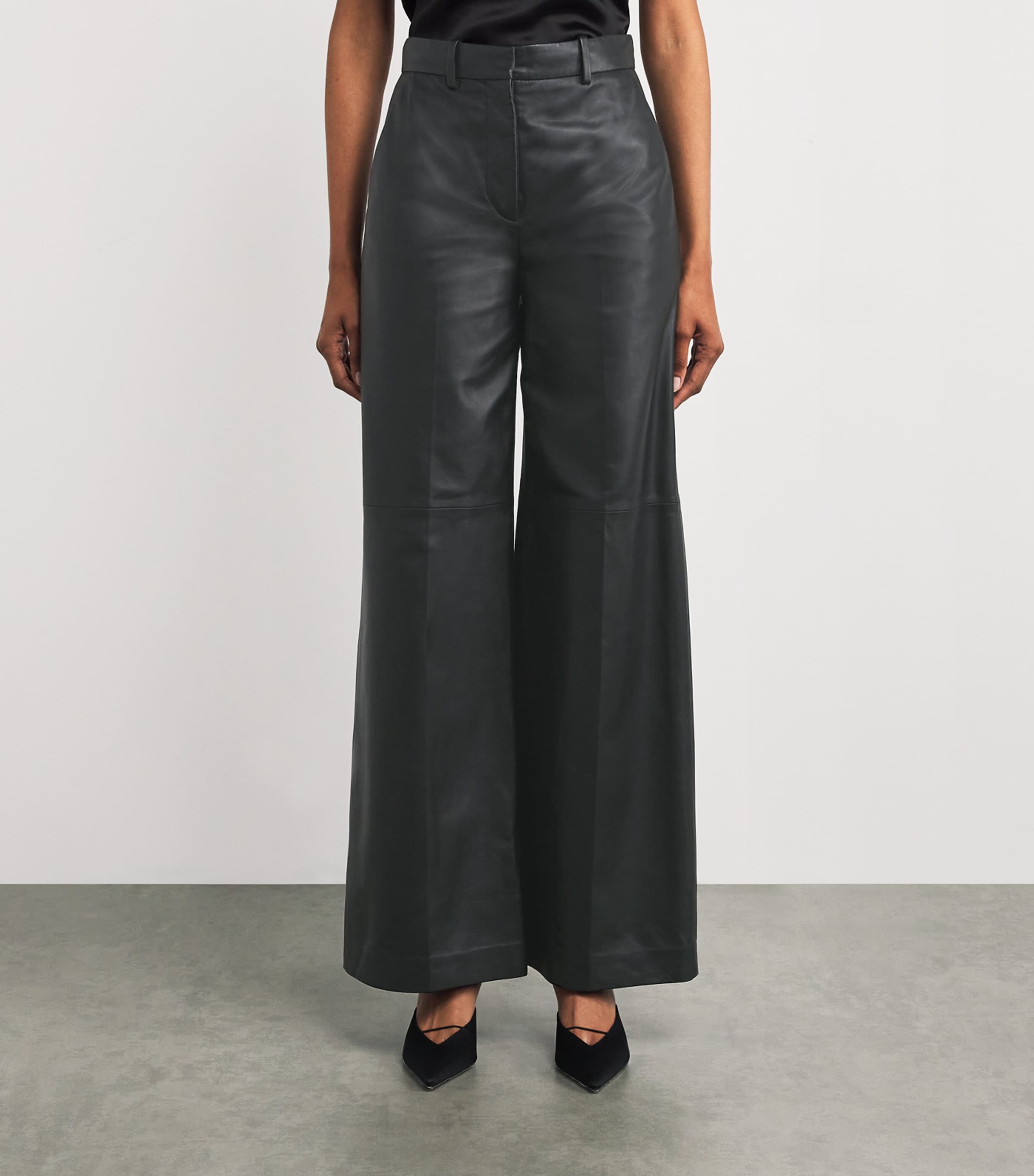Leather Alana Wide-Leg Trousers BLACK Image 3
