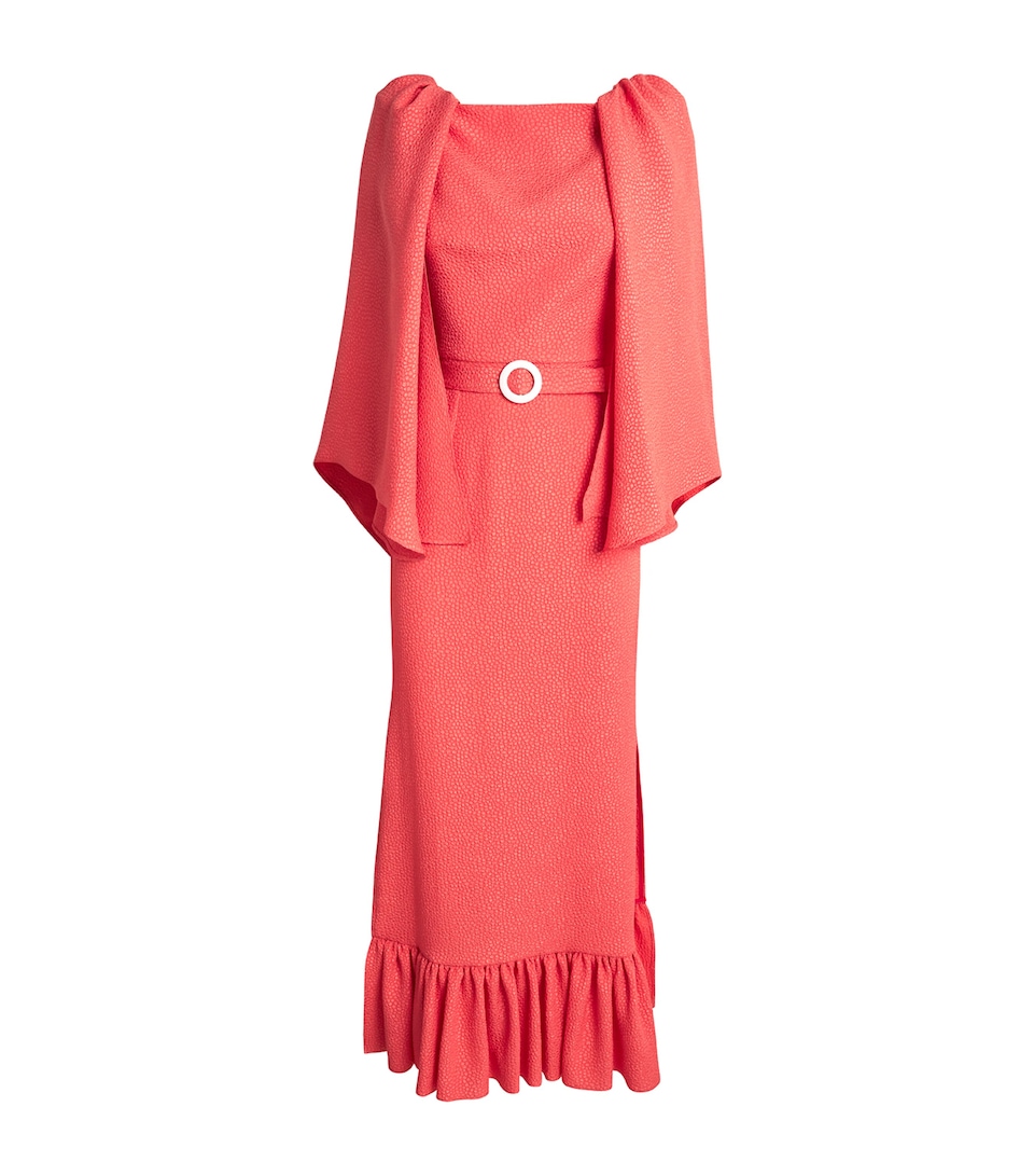 Belted Cape-Detail Camilla Midi Dress