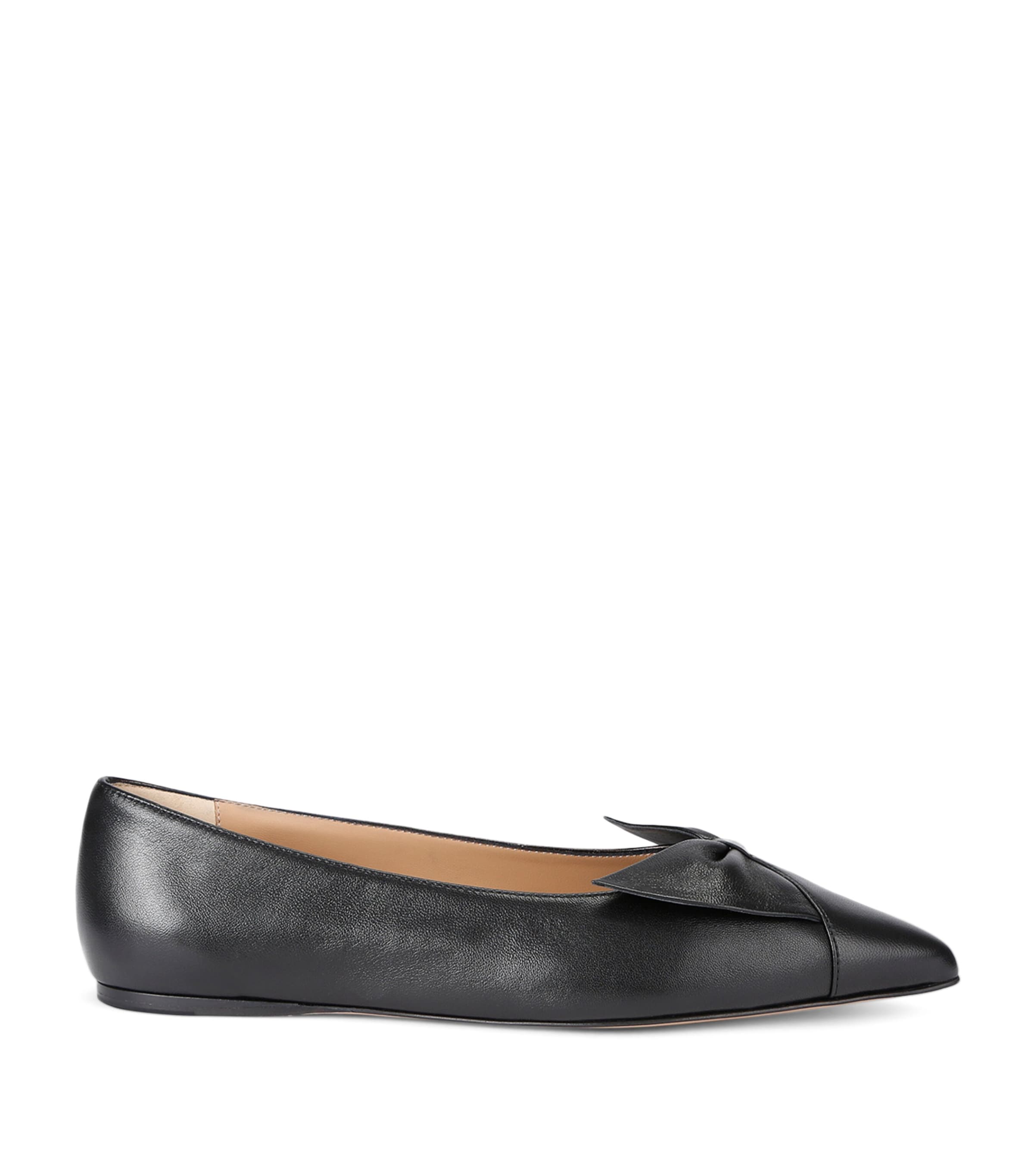 Ferragamo Bow Pointed Toe Flat Ballerina Shoes In Black