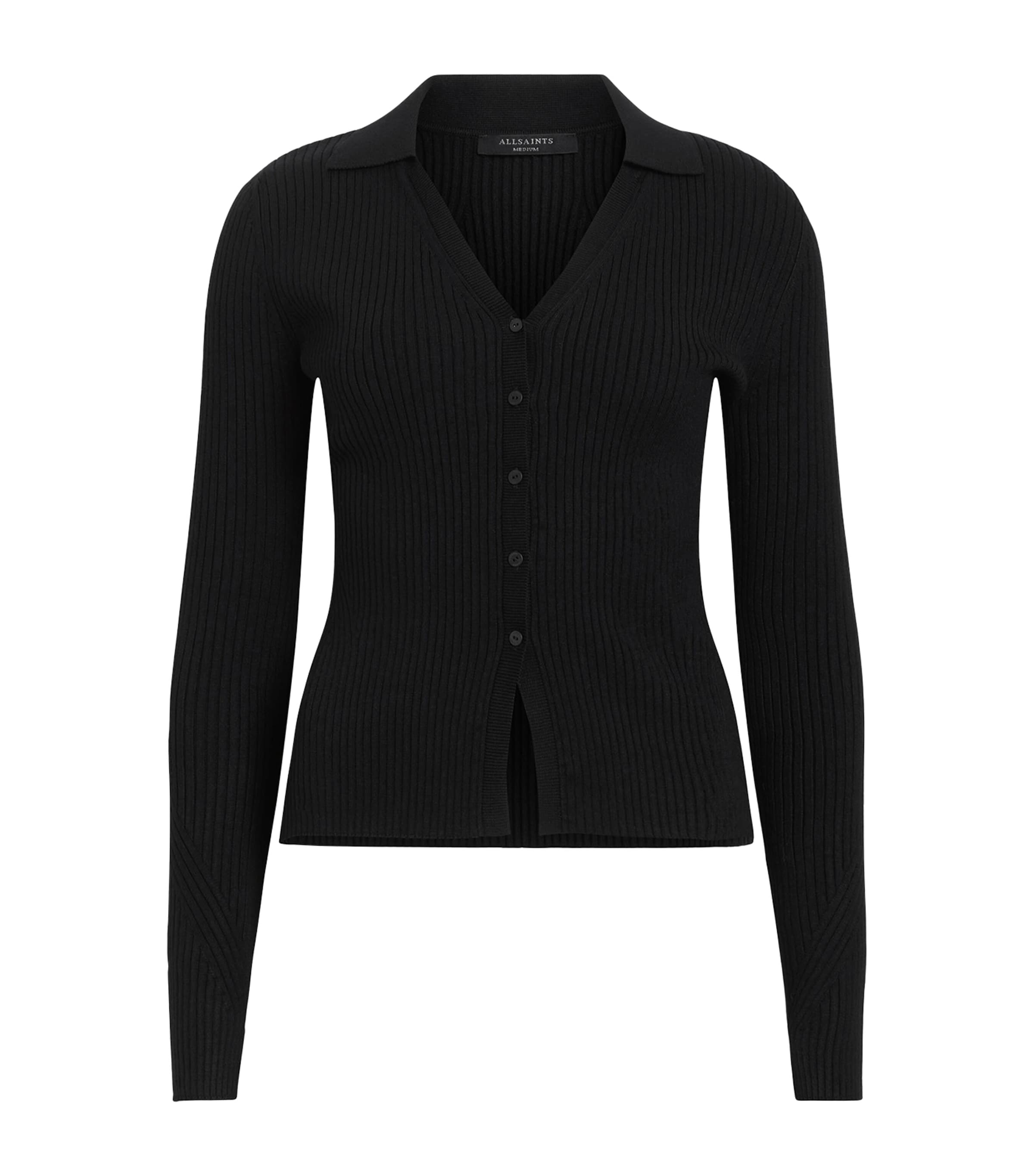 Shop Allsaints Ribbed Cruz Cardigan In Black