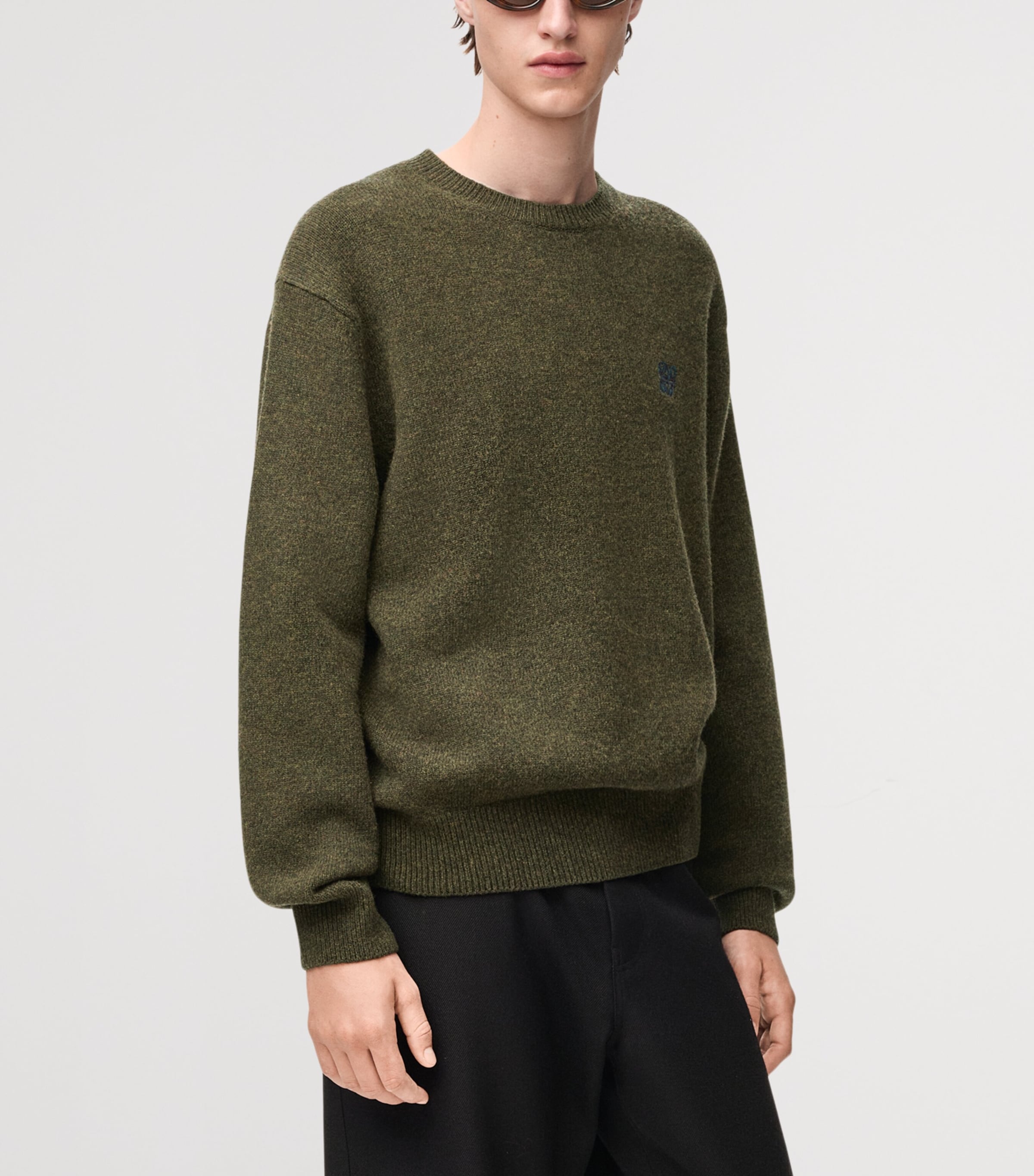 LOEWE Mens Wool-Blend Anagram Sweater Khaki Green Image 3