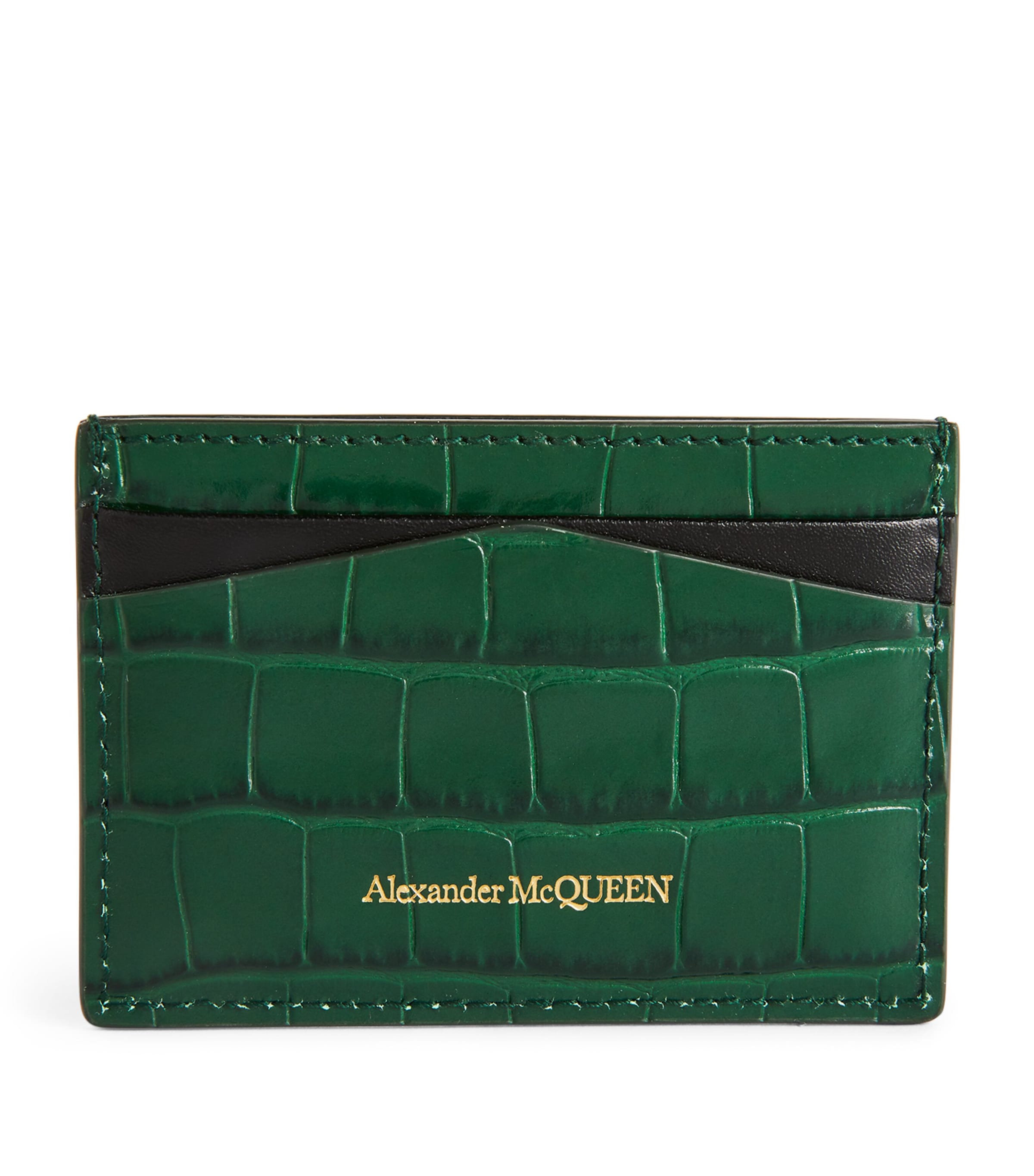 Alexander Mcqueen Leather Skull Card Holder In Green