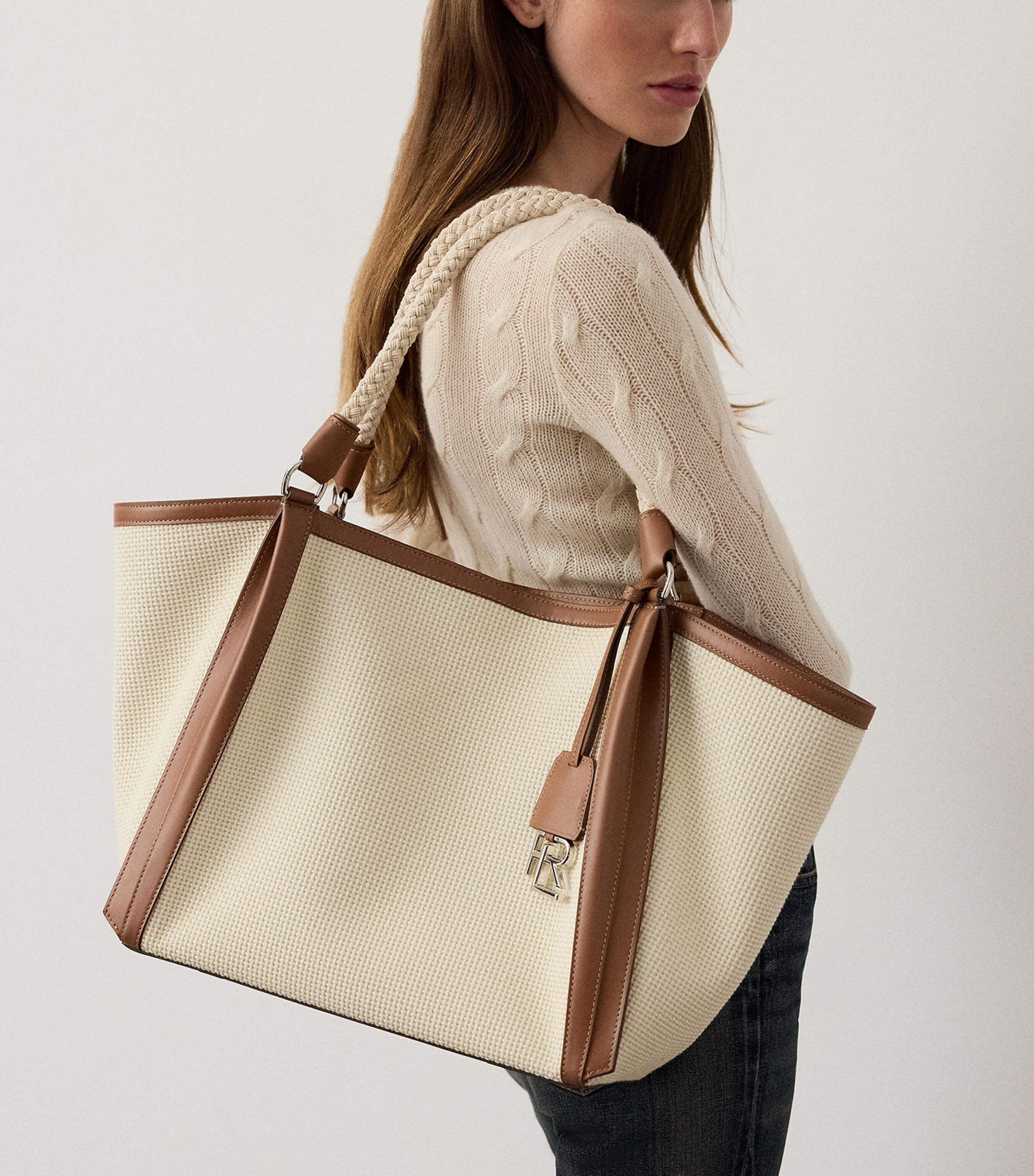Woven Calfskin-Trim RL 888 Tote Bag NATURAL-101 Image 4