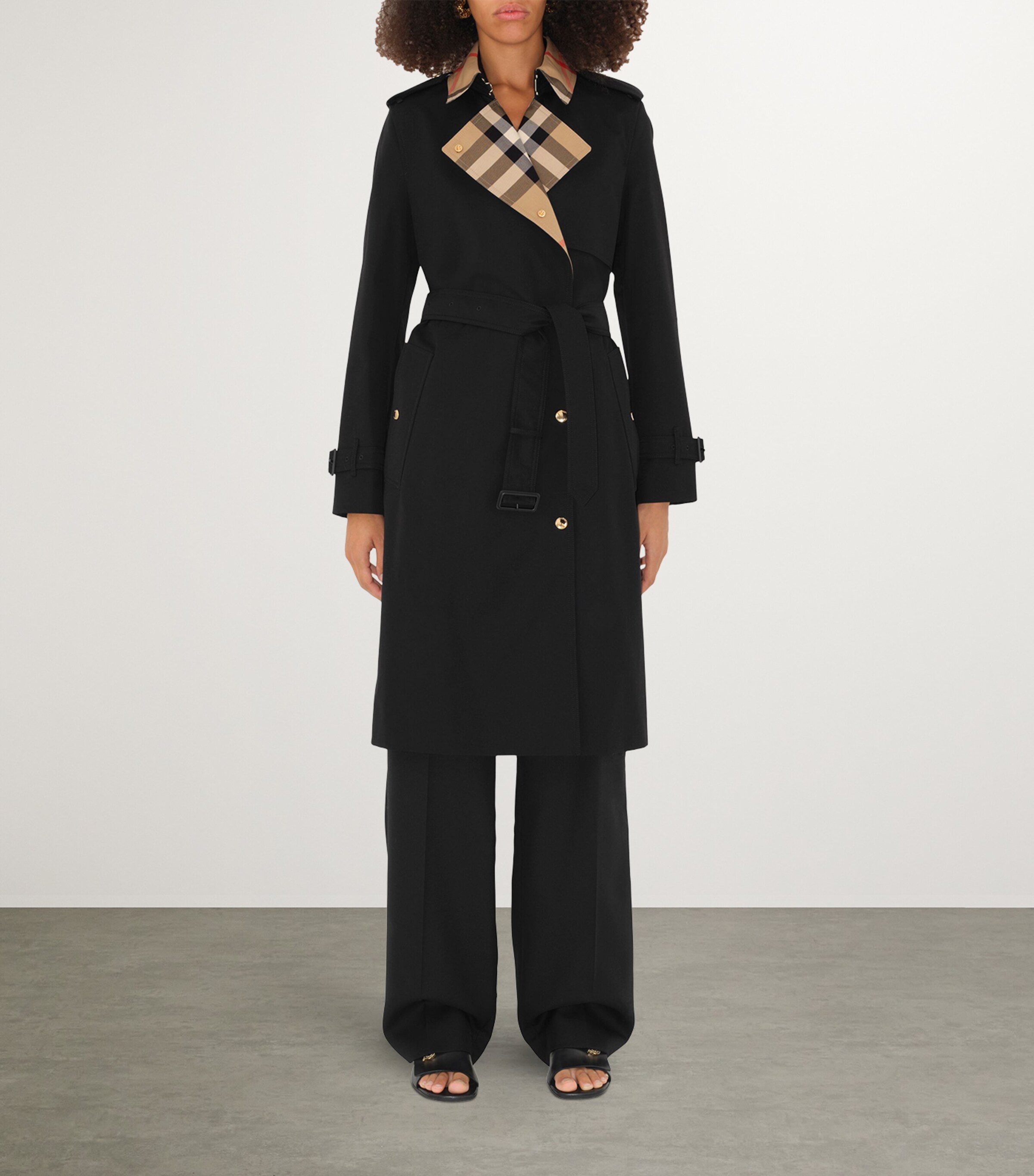 Burberry Black Cotton Check-Collar Trench Coat | Harrods UK Burberry Black Cotton Check-Collar Trench Coat | Harrods UK