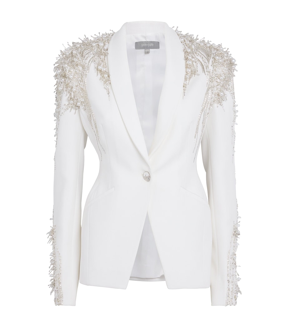 Bead-Embellished Armour Blazer WHITE Image 1