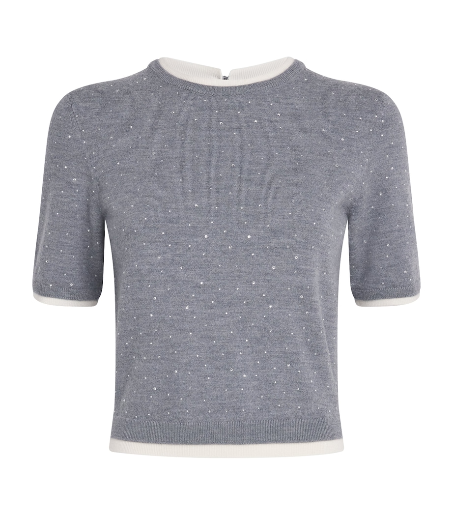 Embellished-Wool Short-Sleeve Sweater GREY Image 1