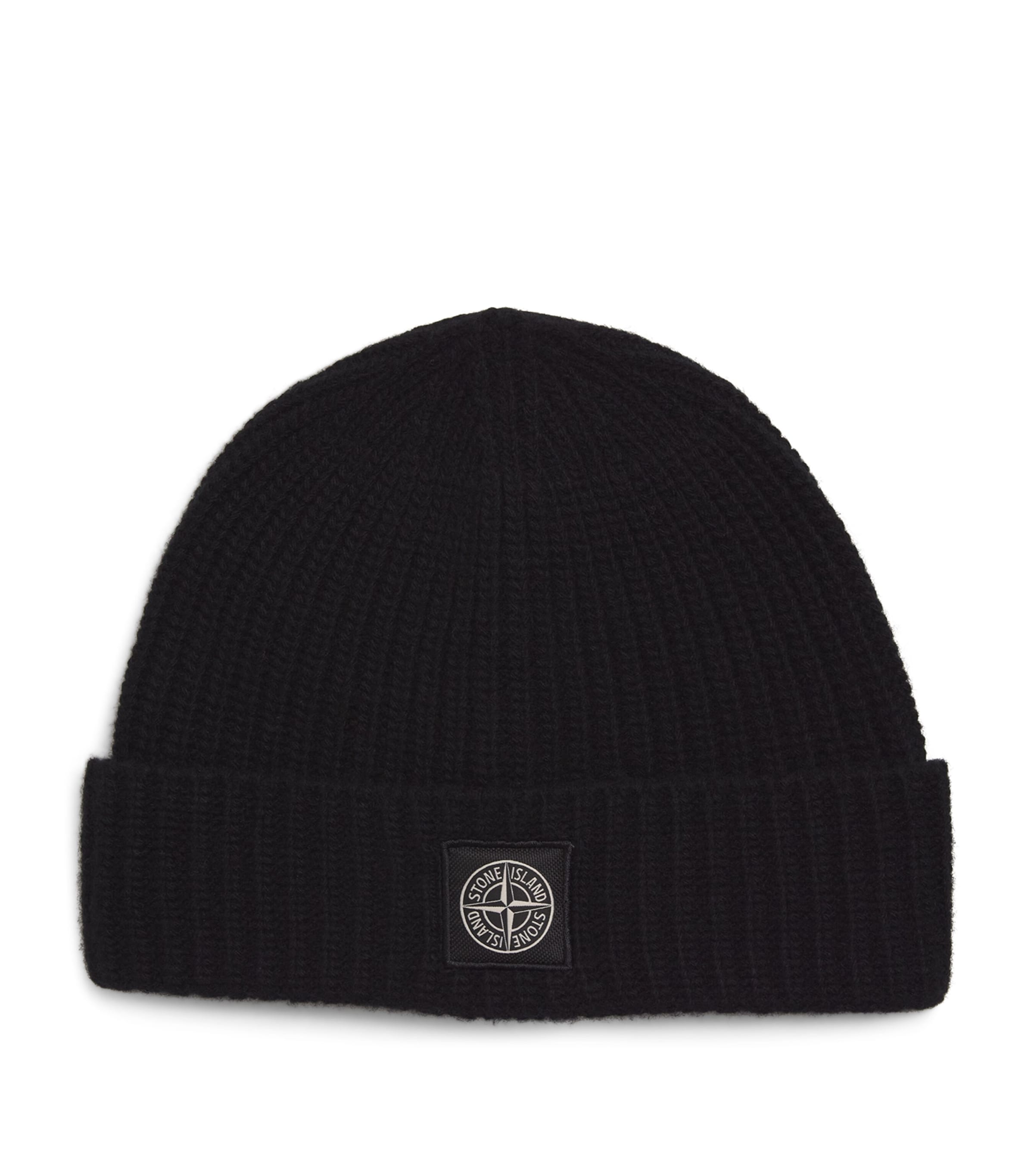 Stone Island Wool Logo Beanie In Black