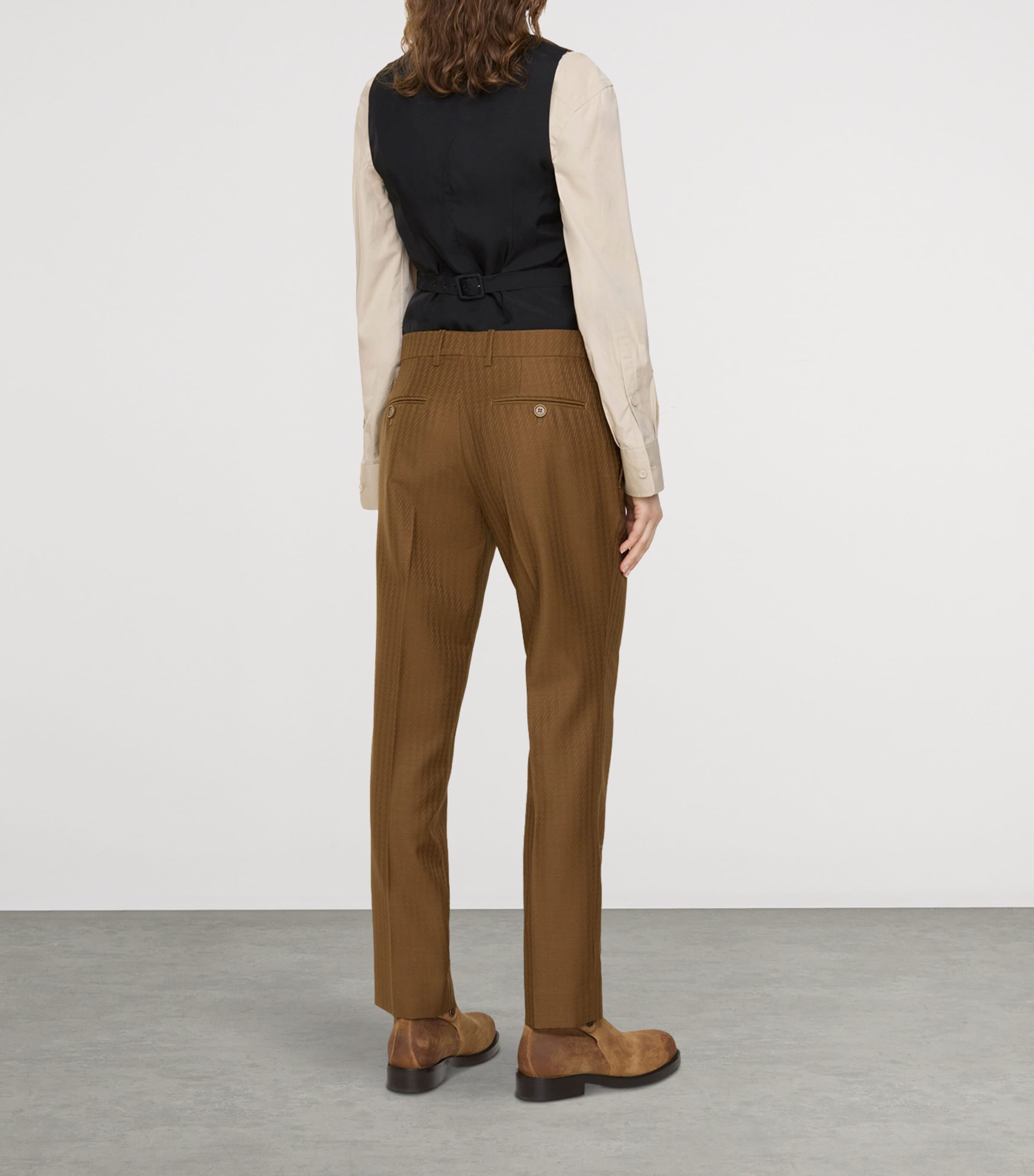 Burberry Womens Wool-Mohair Tailored Trousers Hazelnut Brwn Stripe Image 3