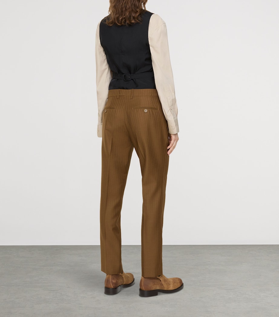 Burberry Womens Wool-Mohair Tailored Trousers Hazelnut Brwn Stripe Image 3