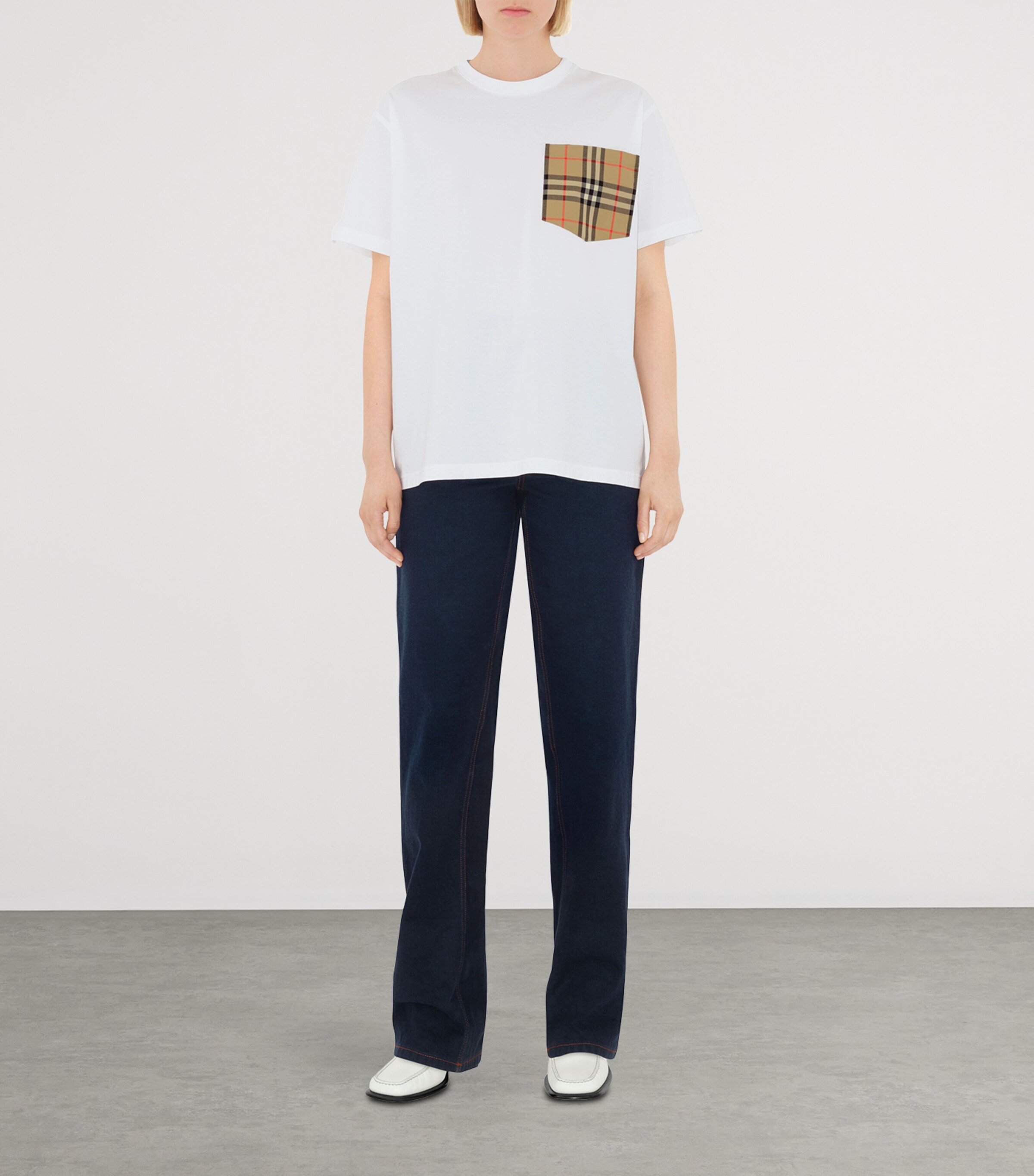 Cotton Check-Pocket T-Shirt WHITE Image 2