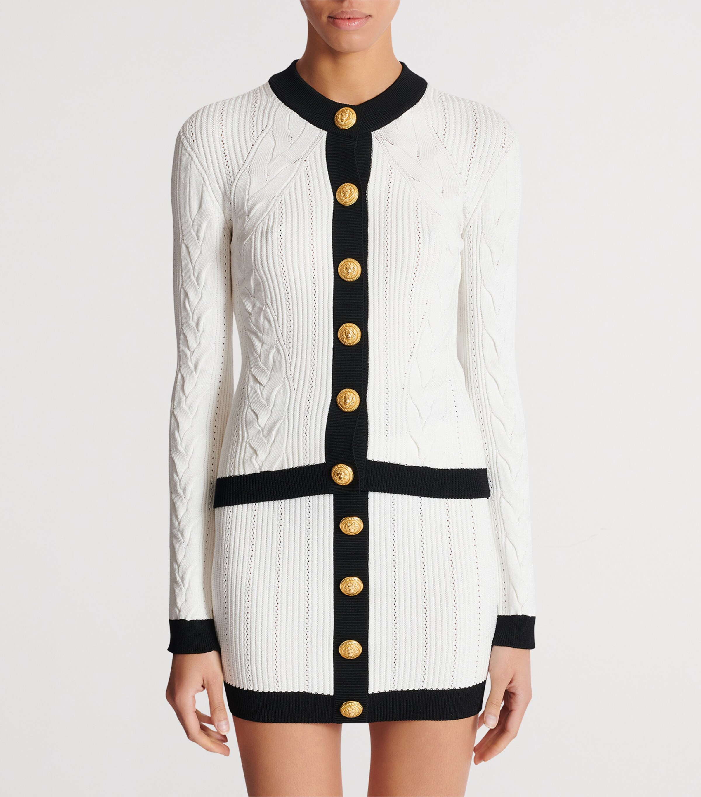 Contrast-Trim Cable-Knit Cardigan GAB BLANC/NOIR Image 5