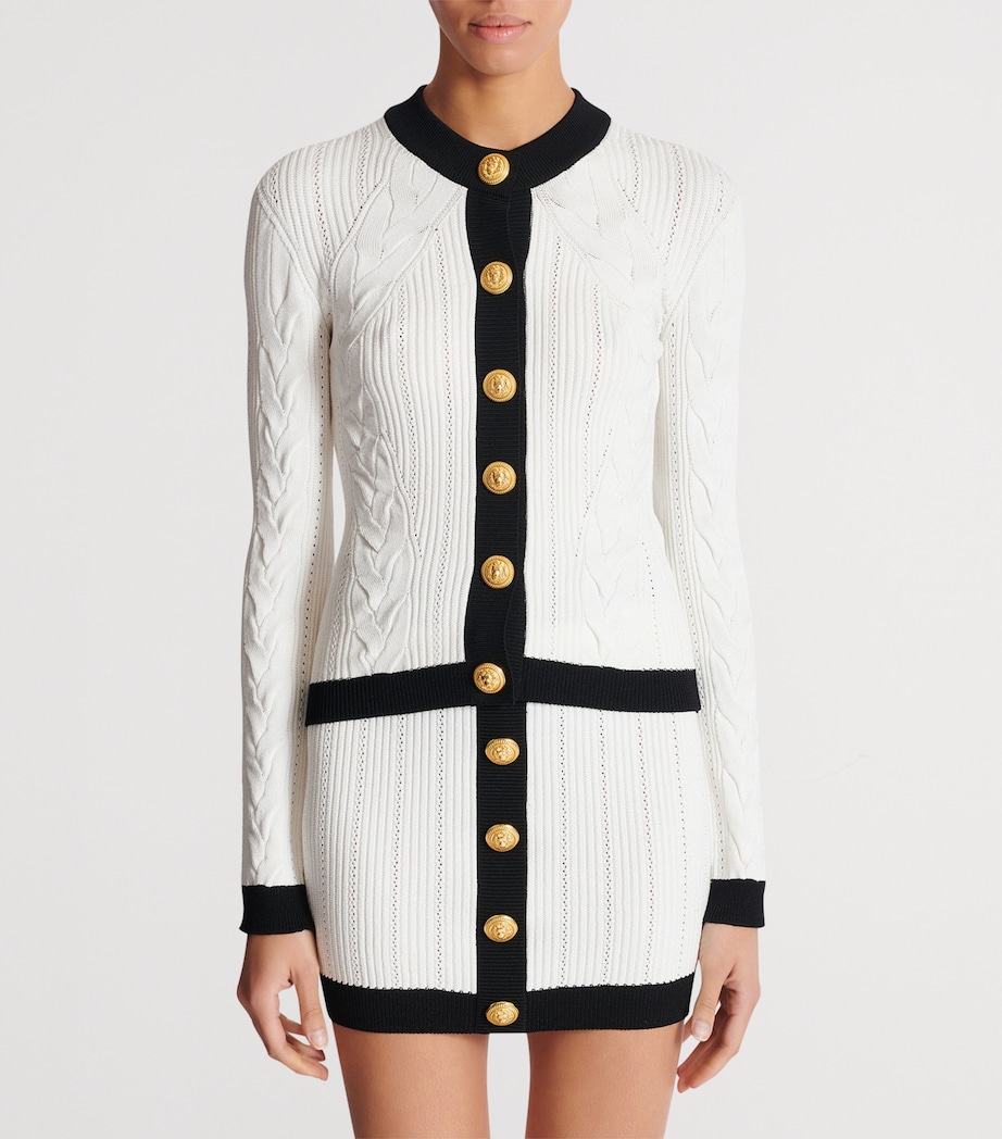 Contrast-Trim Cable-Knit Cardigan GAB BLANC/NOIR Image 5