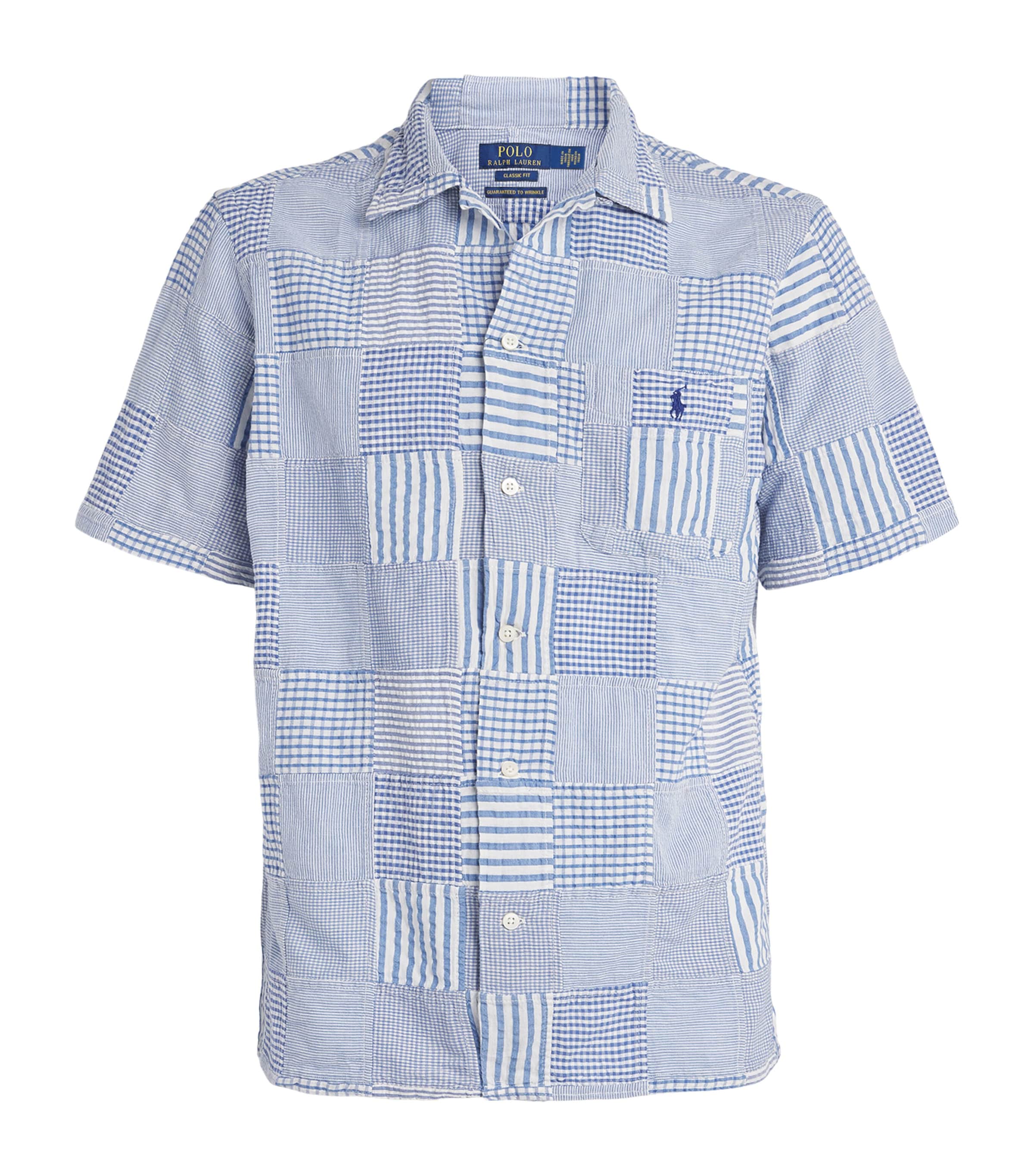 Polo Ralph Lauren Mens Seersucker Cotton Patchwork Shirt Patchwork Blues Image 1