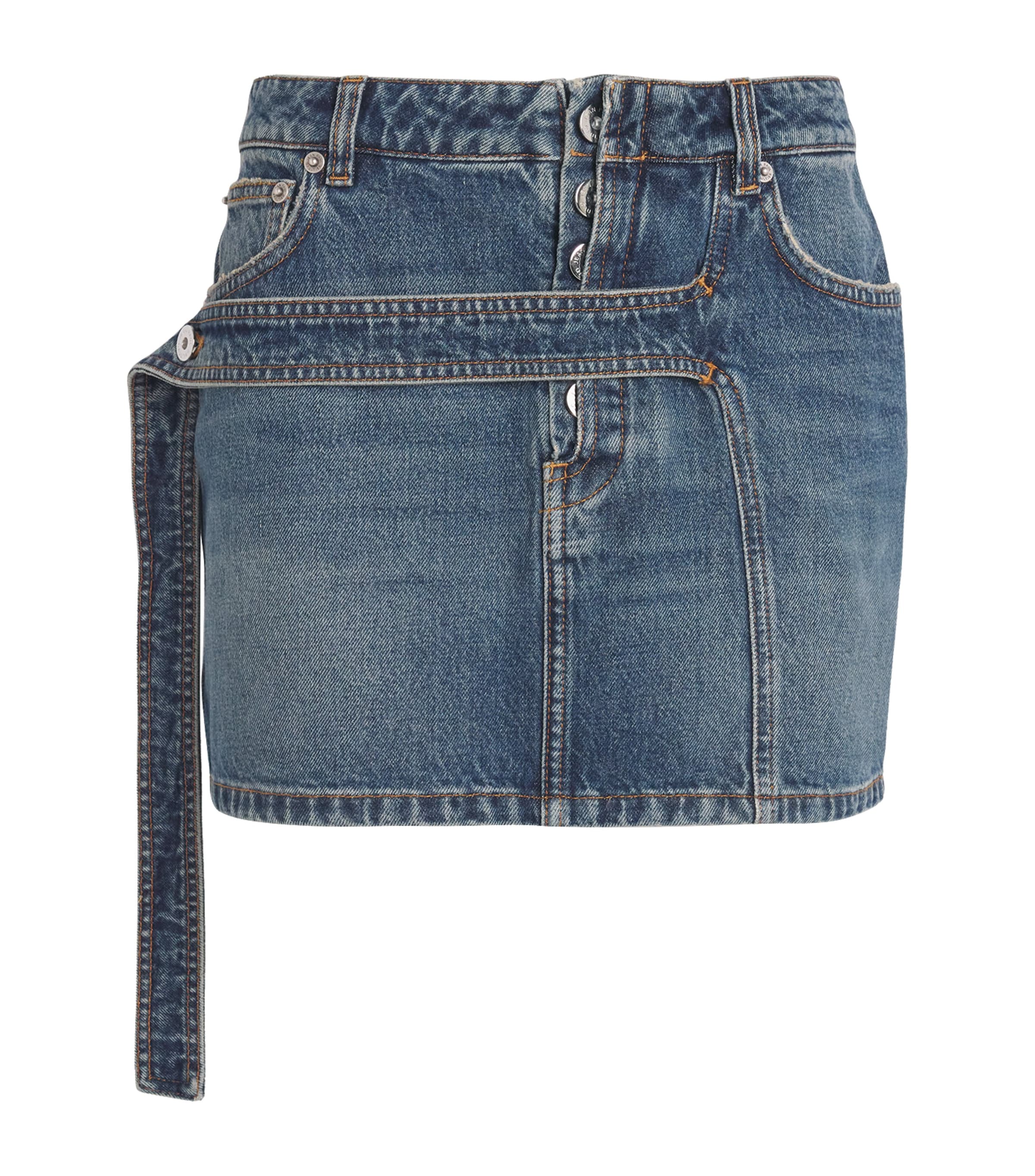 Jean Paul Gaultier Womens Vintageblue Front-strap Denim Mini Skirt In Blue