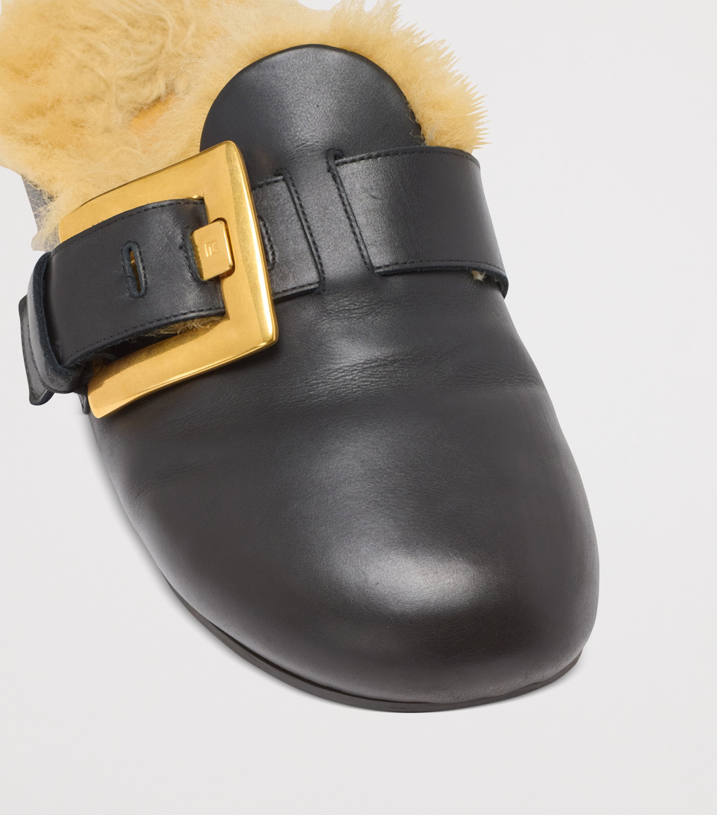 Leather Faux Fur-Lined Mules 0PA NOIR Image 4