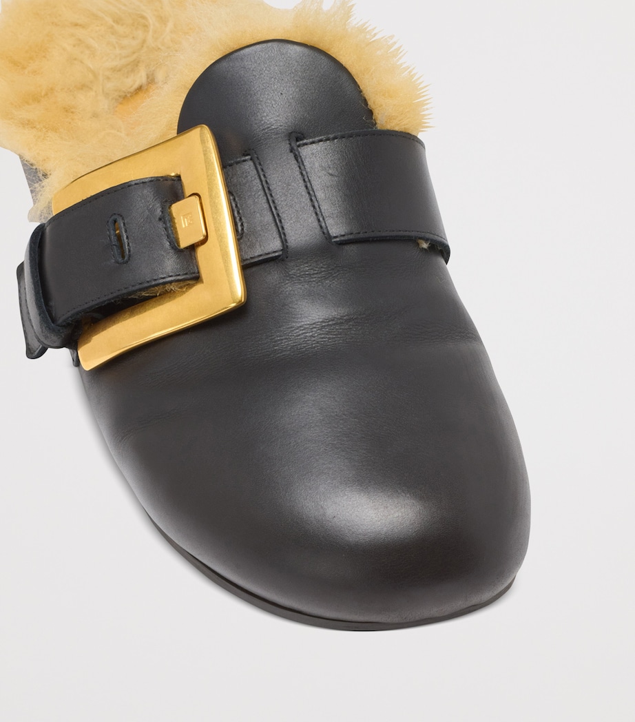 Leather Faux Fur-Lined Mules 0PA NOIR Image 4