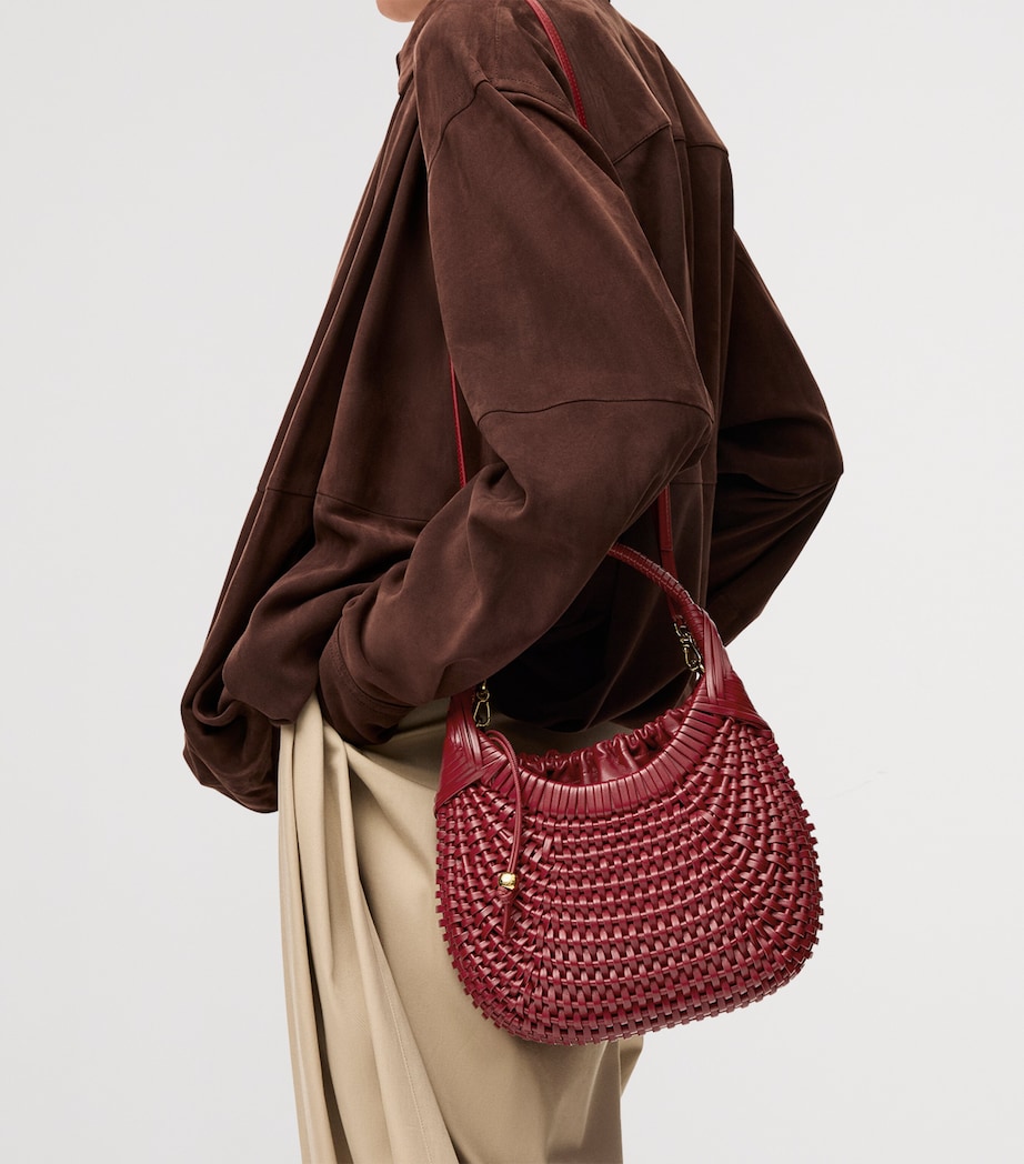 Leather Diamond Top-Handle Bag CHERRY Image 7