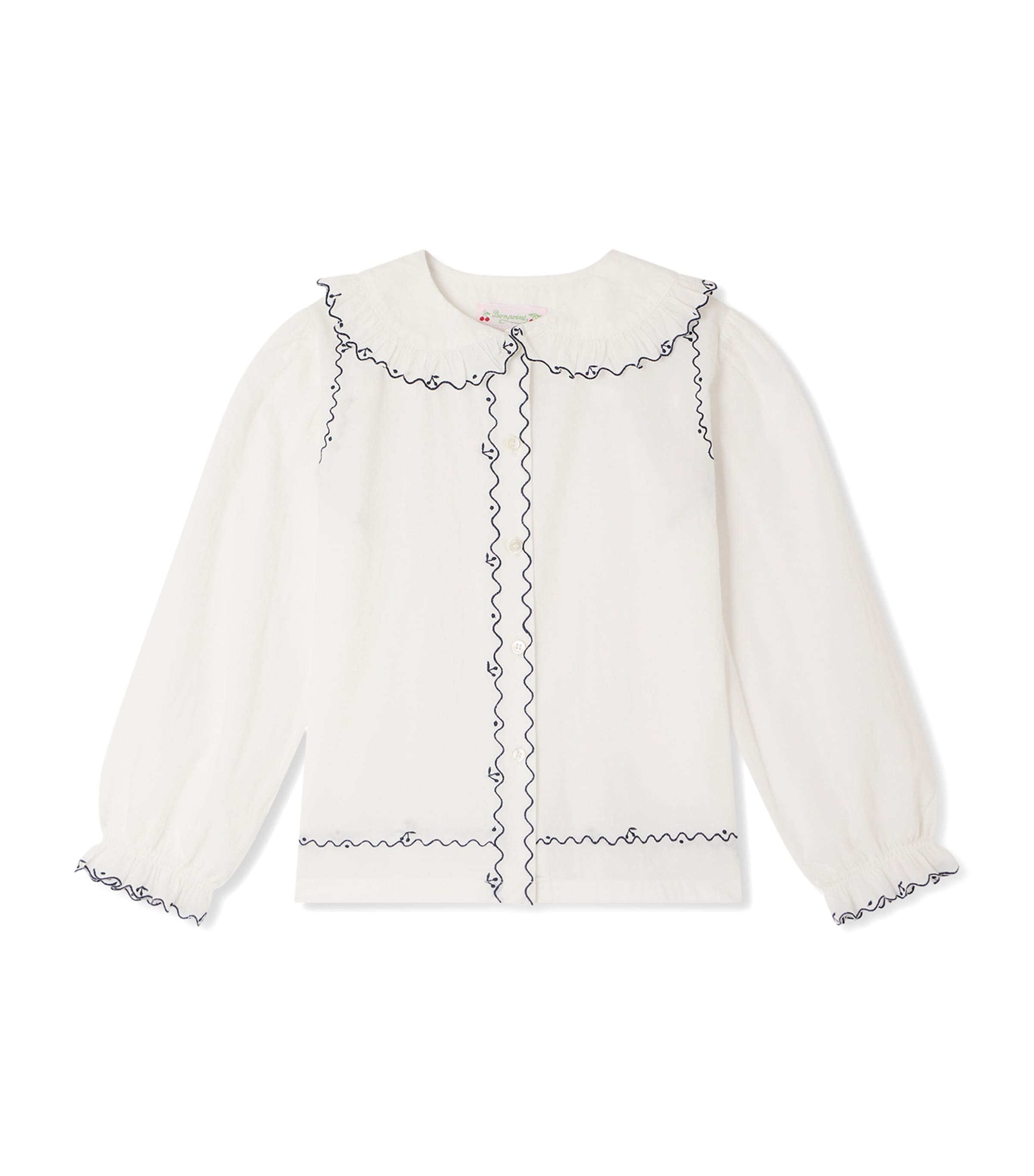Bonpoint Cotton Embroidered Blouse (4-8 Years) Upb Blanc Lait Image 1