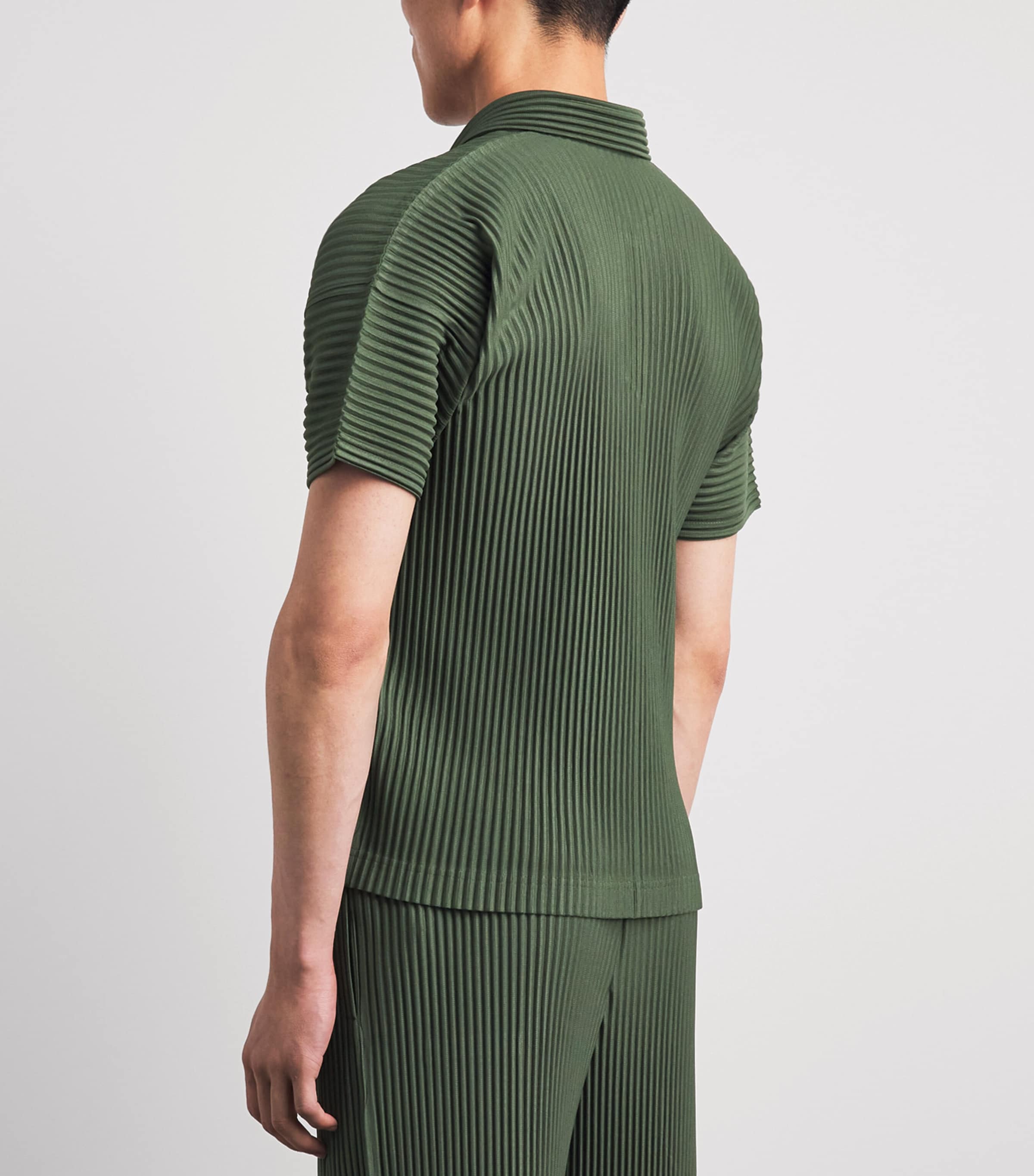 Homme Plissé Issey Miyake Mens Pleated Polo Shirt Duomo Door Green Image 5