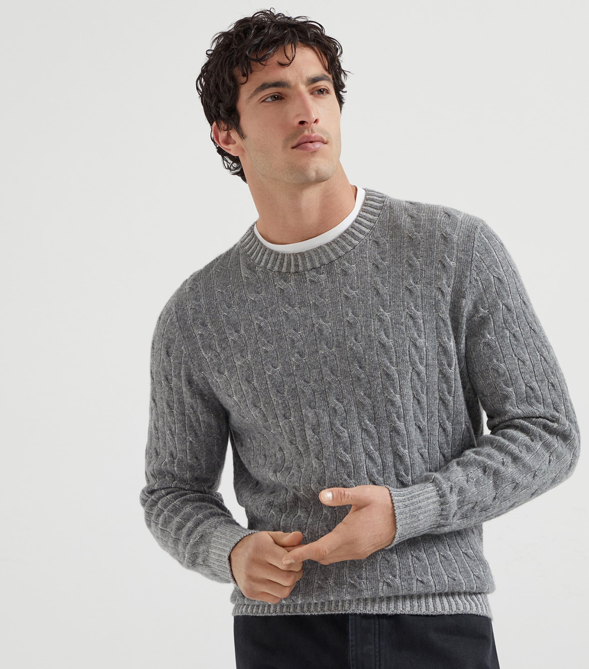 BRUNELLO CUCINELLI カシミヤ セーター グレー Brunello Cucinelli Grey Cashmere Cable-Knit Sweater | Harrods US
