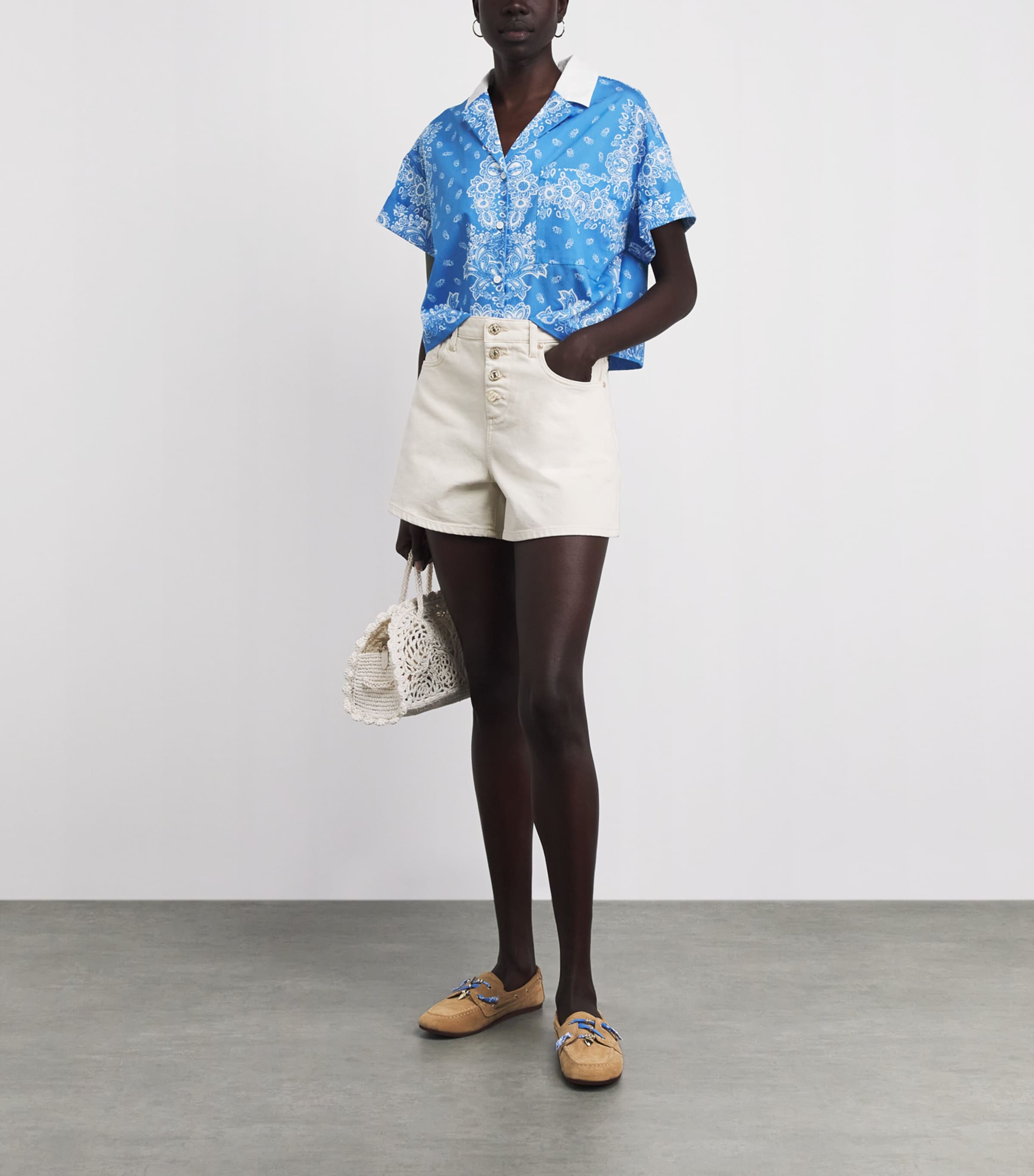 Maje Womens Cotton Printed Shirt Sky Blue Bandana Image 2