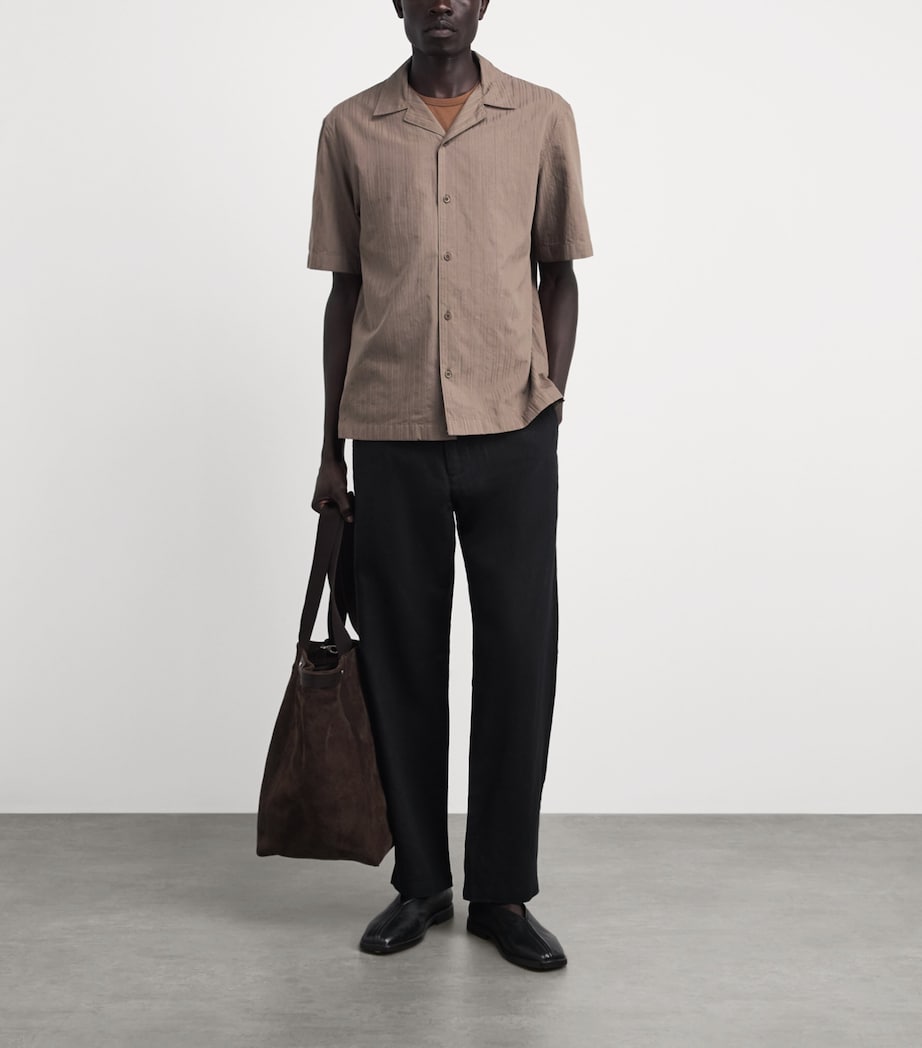 Sunspel Mens Cotton Textured Stripe Shirt Brgr Dark Cedar Image 2