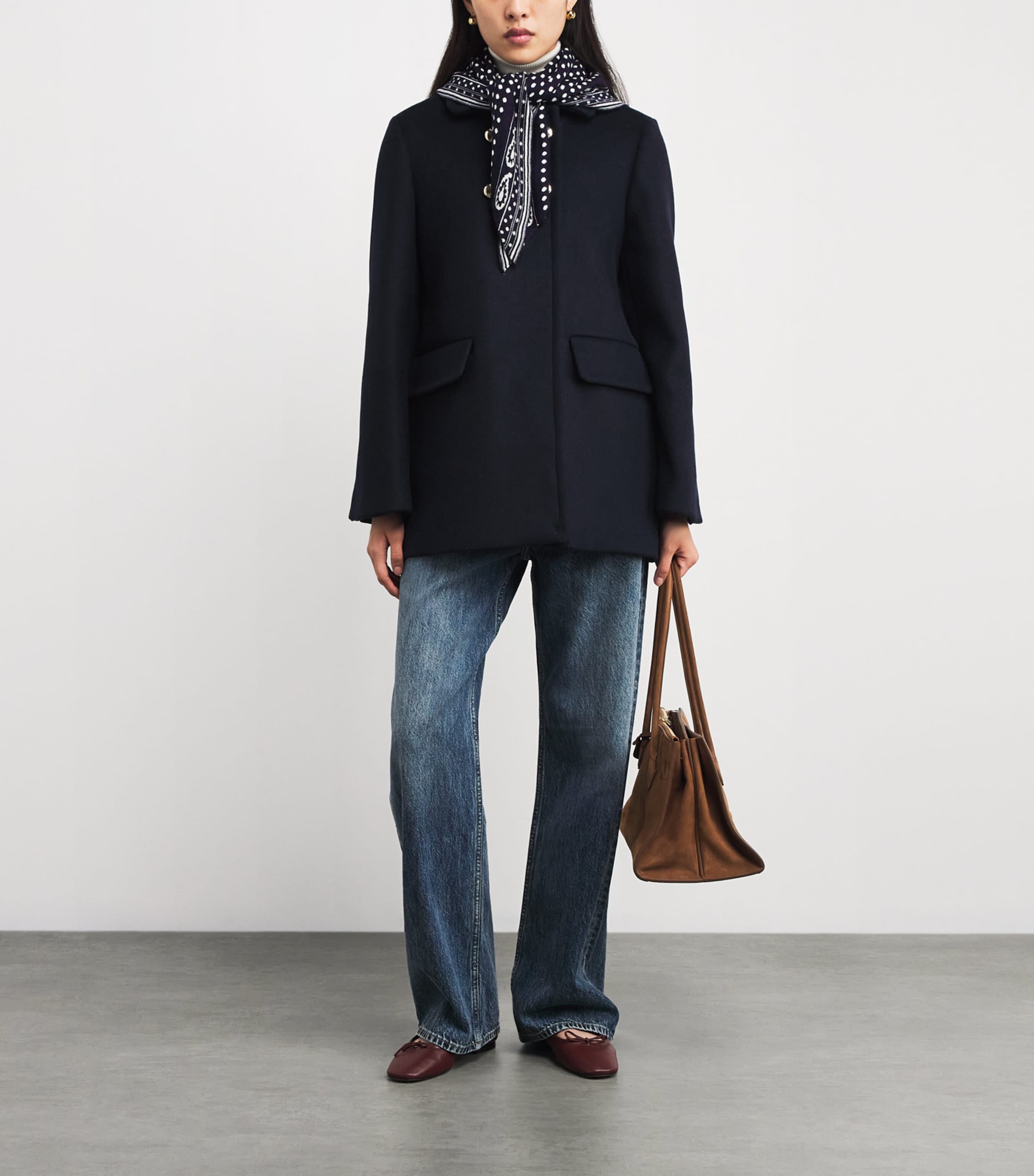 Wool-Cashmere Reversible Paisley Scarf NAVY POLKA DOT Image 3