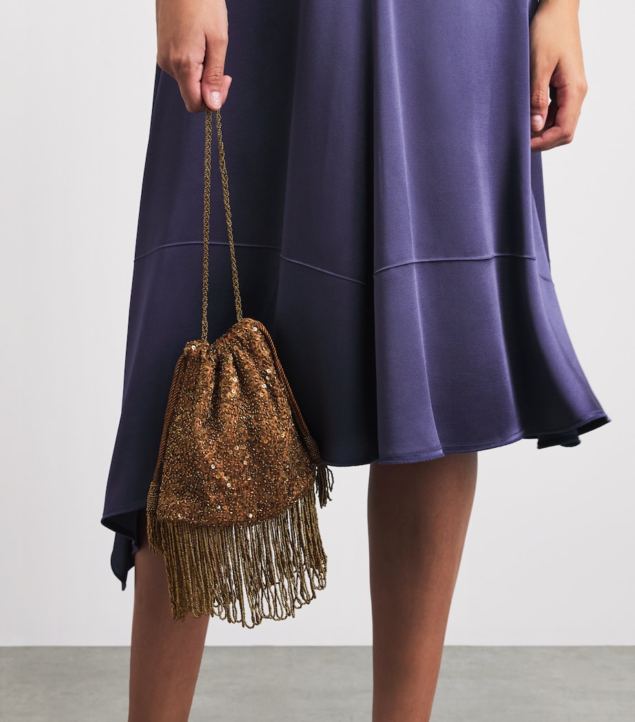 Rixo Silk Embellished Orla Clutch Bag Scatter Embell Gold Image 2